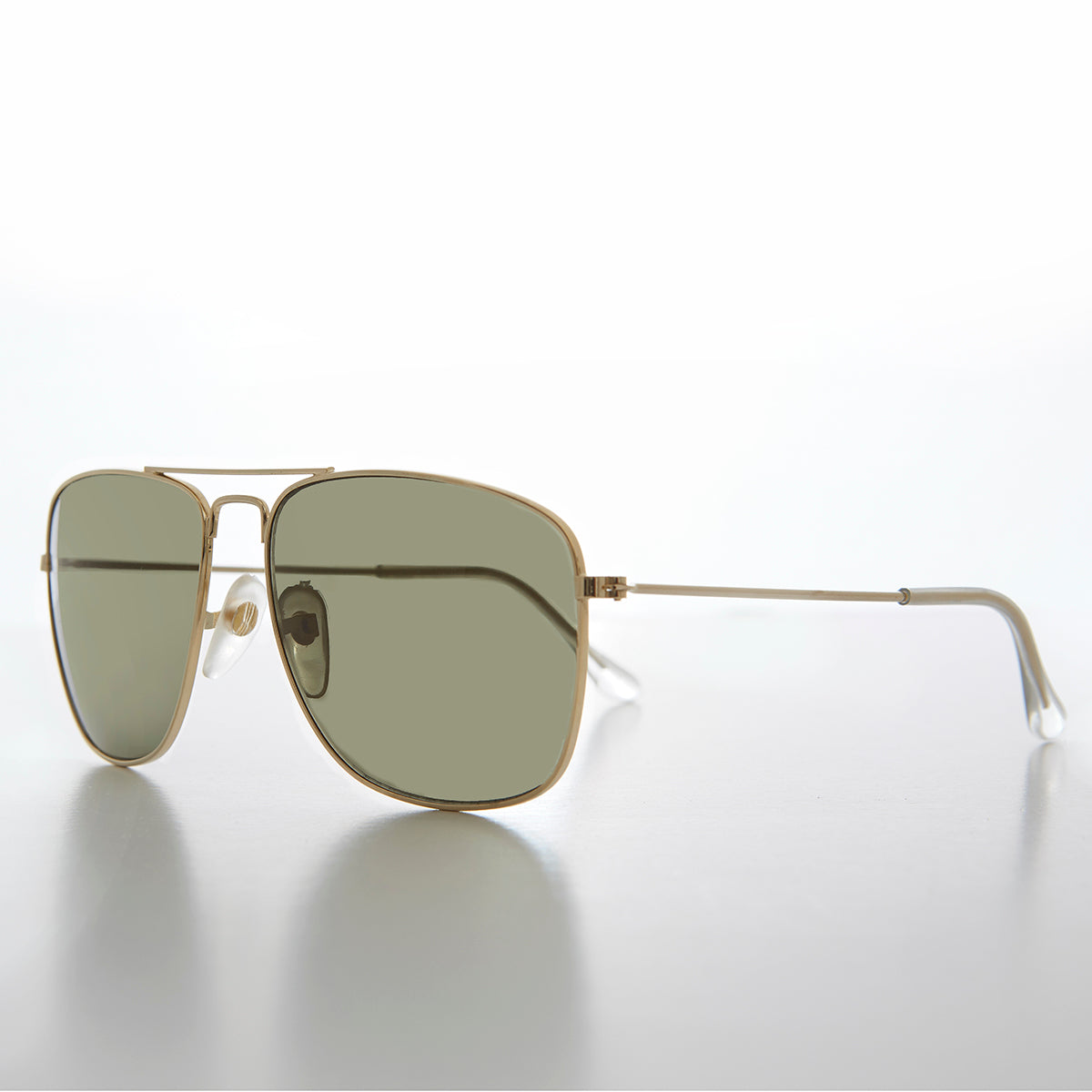 Square 58mm Metal Aviator Sunglass with Green Lens - Santos