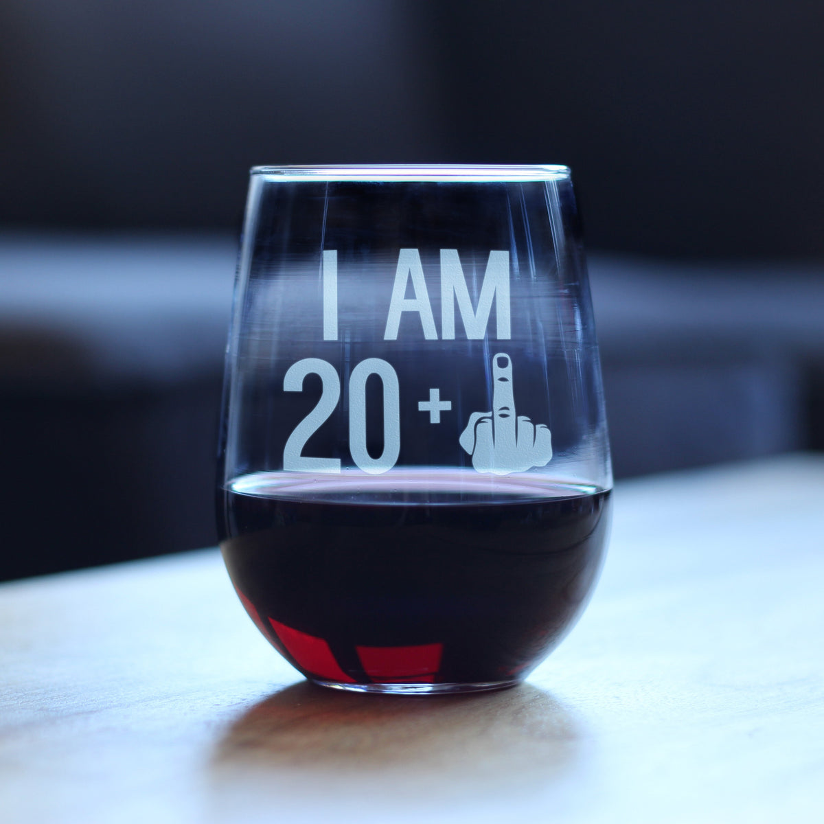 20 + 1 Middle Finger - 21st Birthday Stemless Wine Glass for Women & Men - Cute Funny Bday Glasses for Friends Turning 21