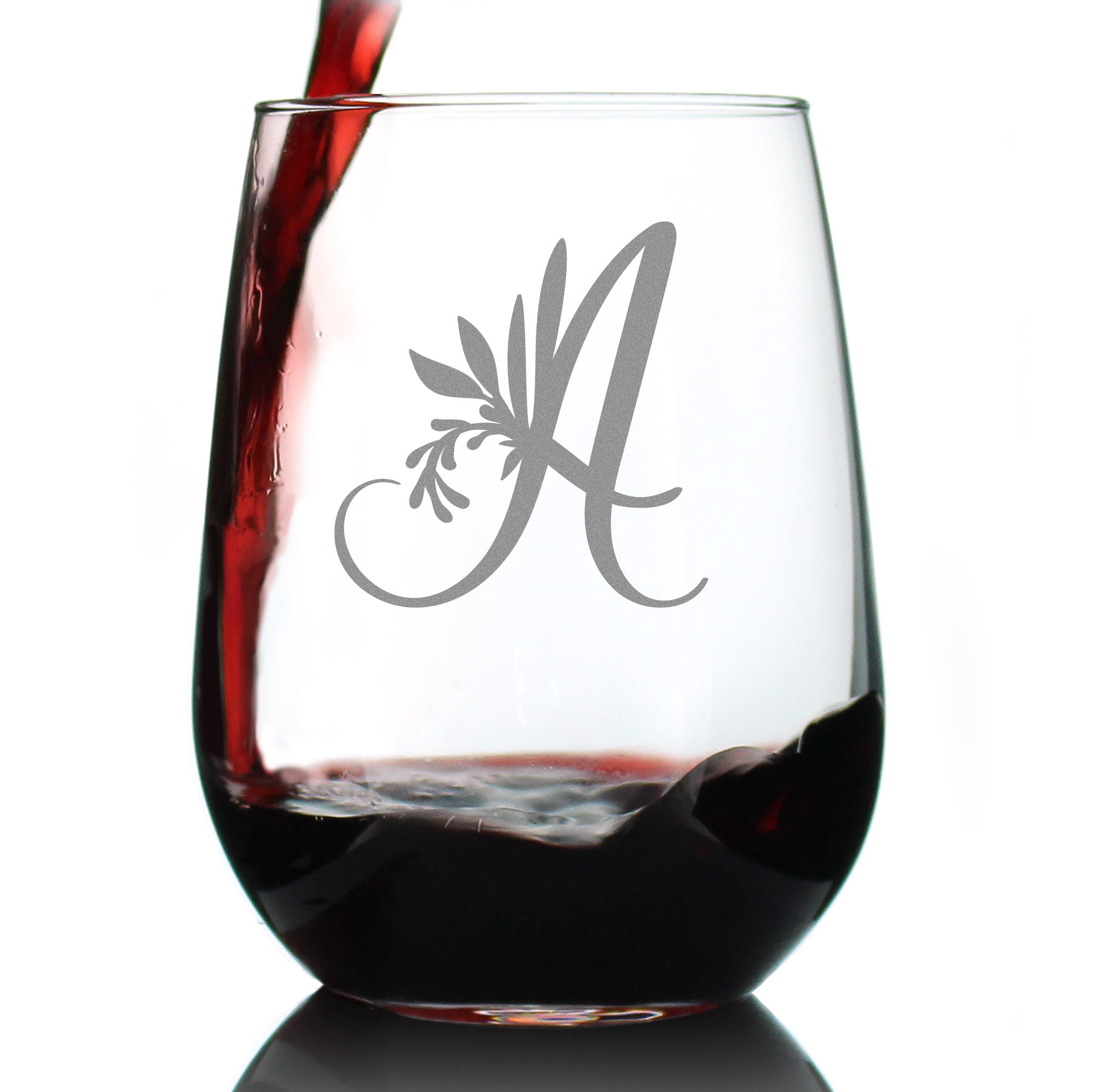 Monogram Letters - Floral & Bold Styles - Stemless Wine Glass - Personalized Gifts for Women and Men - Large Engraved Glasses