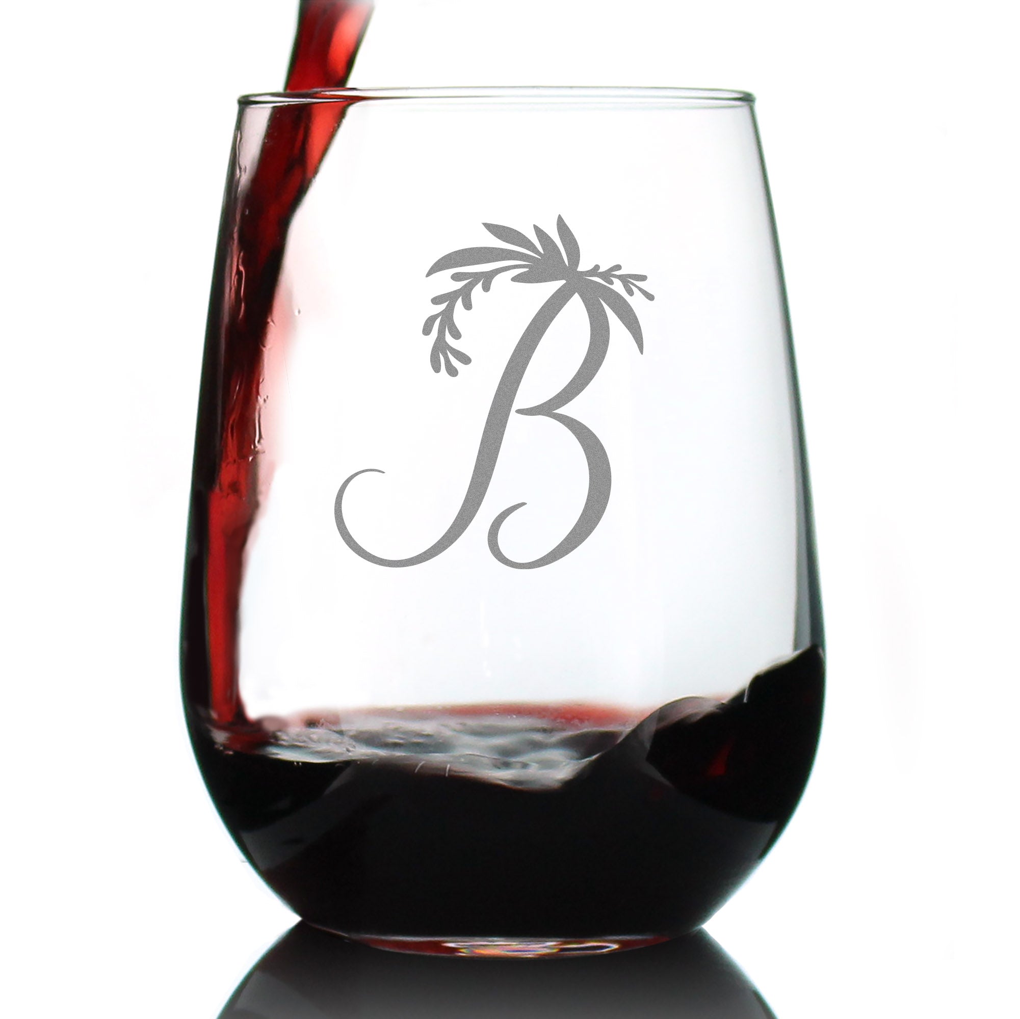 Monogram Letters - Floral & Bold Styles - Stemless Wine Glass - Personalized Gifts for Women and Men - Large Engraved Glasses