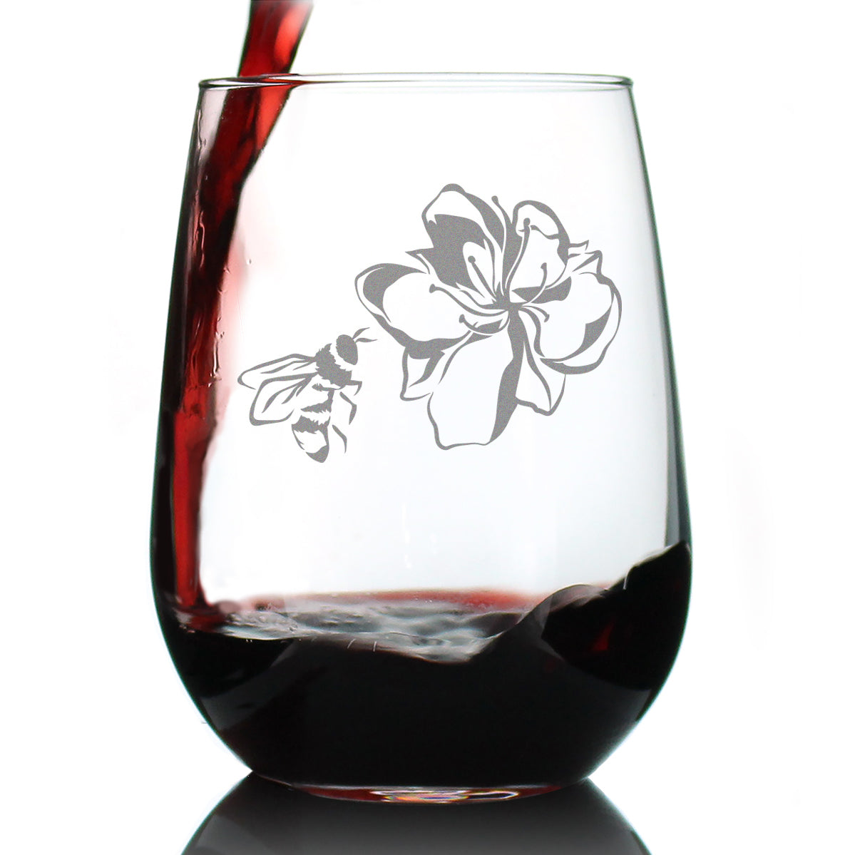 Bee Flower - Cute Gifts for Bumblebee & Nature Lovers - 17 Ounce Stemless Wine Glass