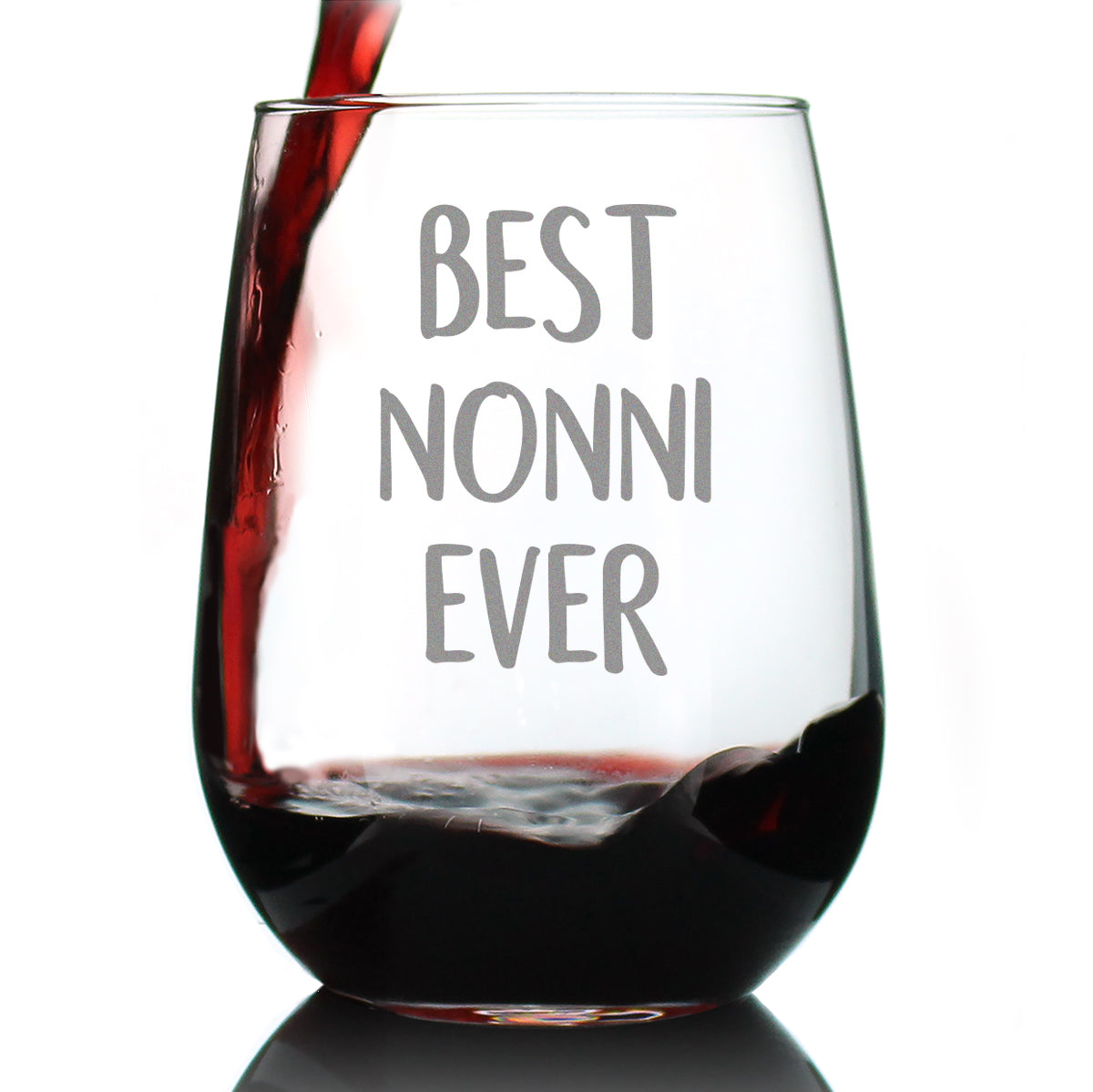 Best Nonni Ever Cute Stemless Wine Glass, Large 17 Ounce Size, Etched Sayings, Mother's Day or Birthday Gift for Grandma
