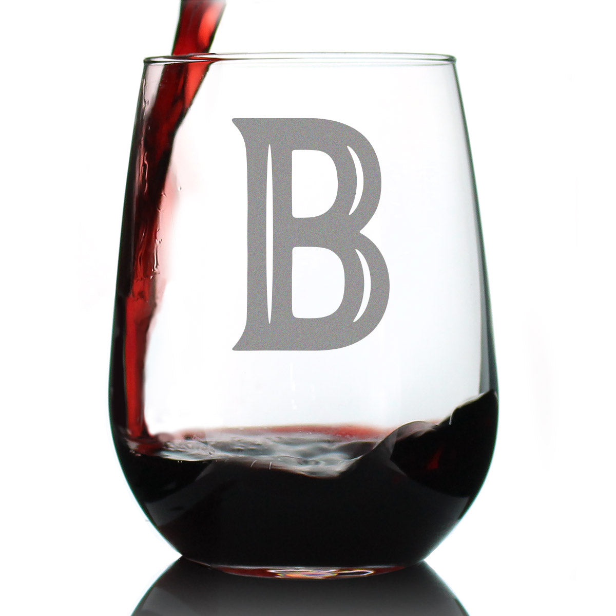 Monogram Bold Letter B - Stemless Wine Glass - Personalized Gifts for Women and Men - Large Engraved Glasses