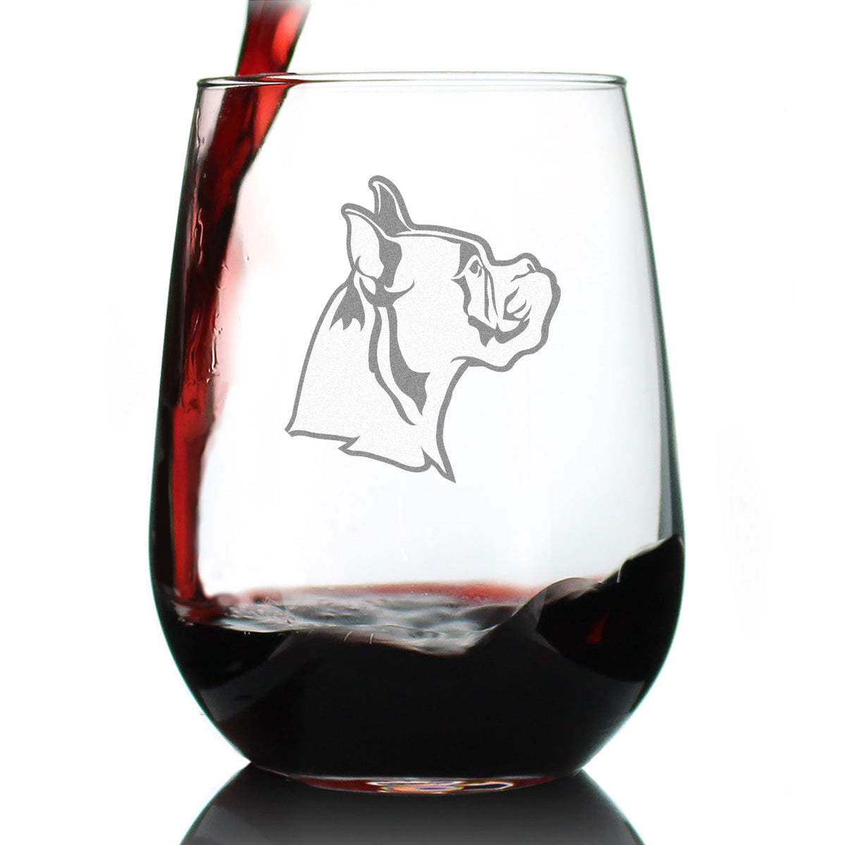 Boxer with Pointed Ears - Stemless Wine Glass - Cute Boxer Themed Dog Gifts and Party Decor for Women and Men - Large Glasses
