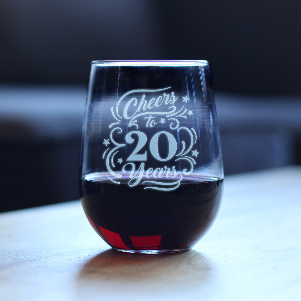 Cheers to 20 Years - Stemless Wine Glass Gifts for Women & Men - 20th Anniversary or Birthday Party Decor - Large Glasses