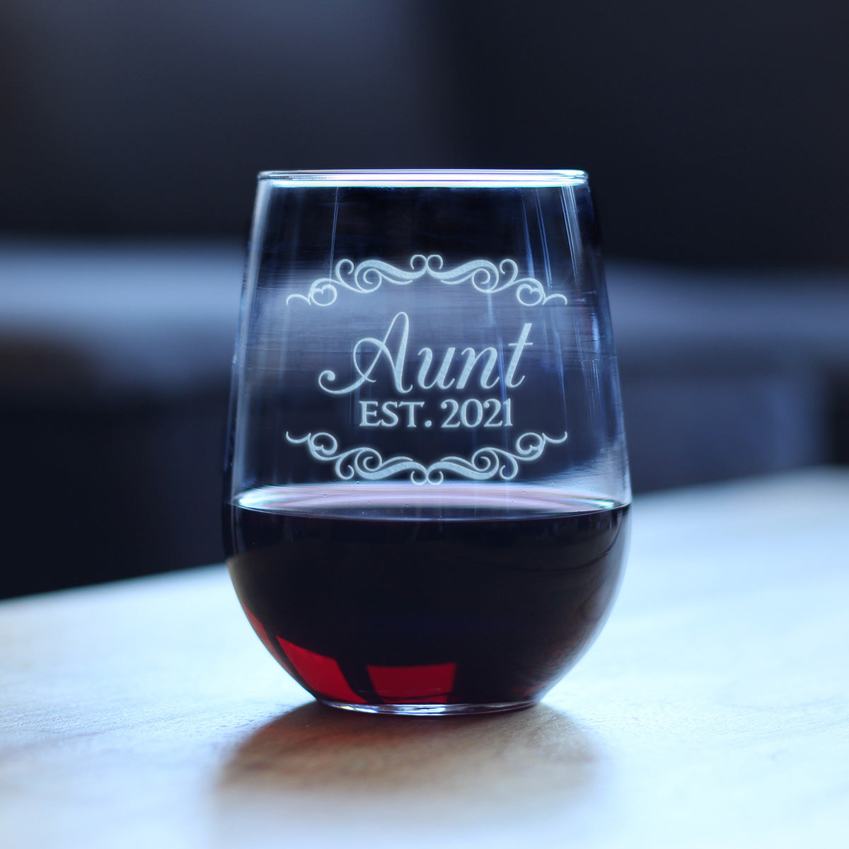 Aunt Est 2021 - New Aunties Stemless Wine Glass Gift for First Time Aunts - Decorative 17 Oz Large Glasses