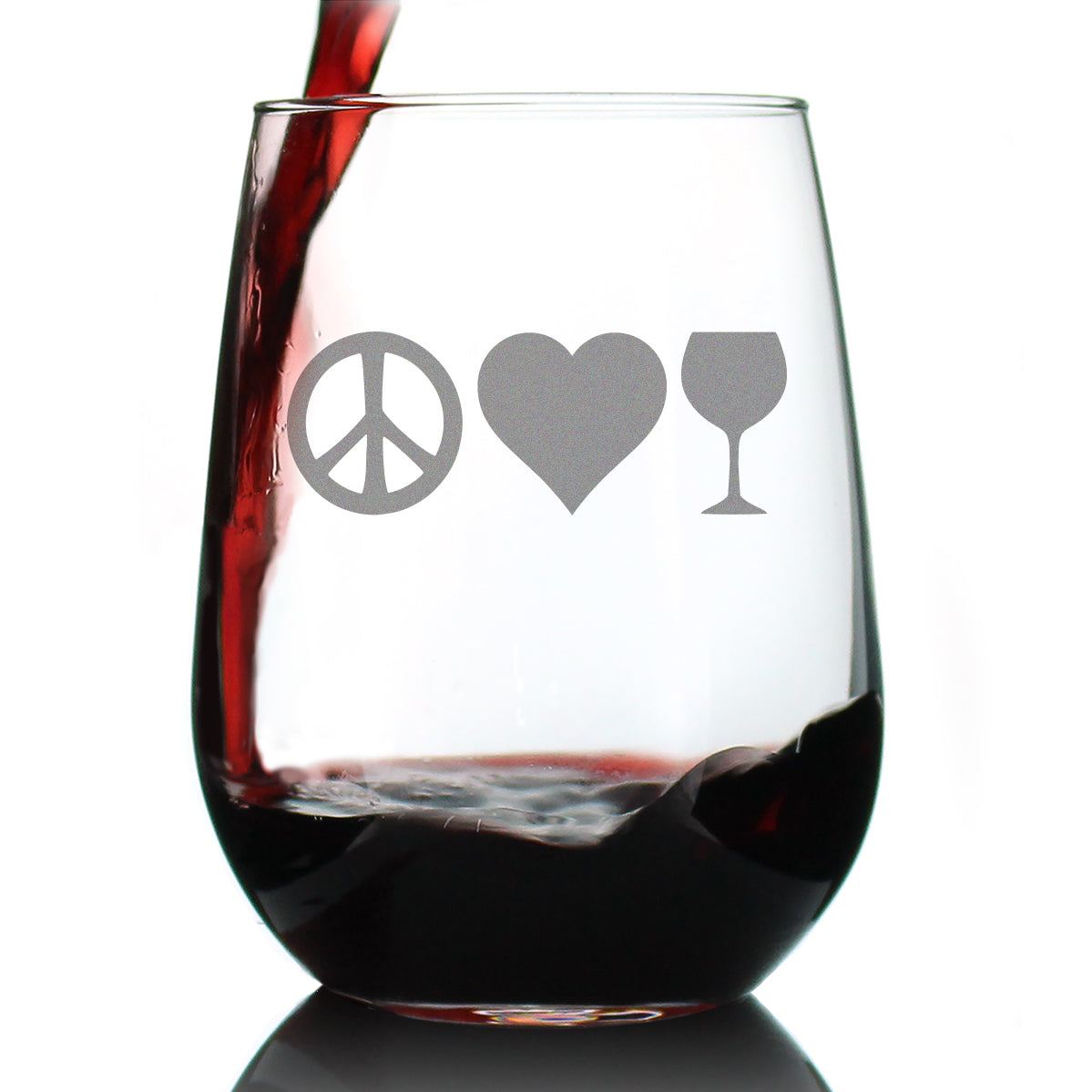 Peace Love Wine – Cute Funny Stemless Wine Glass, Large 17 Ounces, Etched Sayings, Gift Box