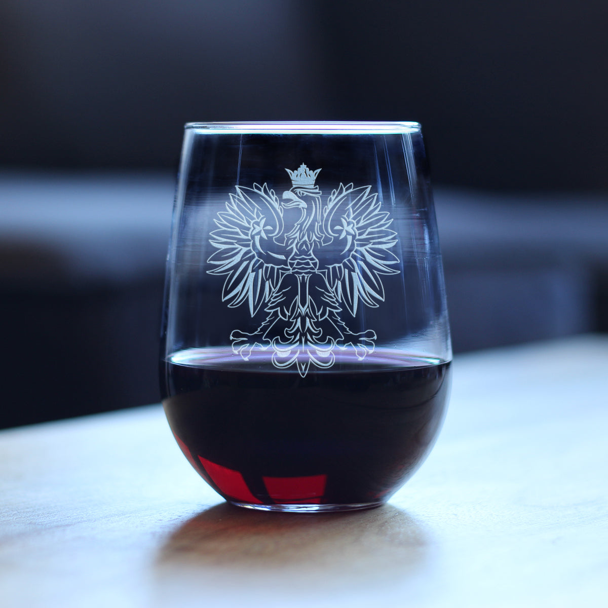 Polish Eagle - Engraved Stemless Wine Glass, Party Cup for Poles, Unique Poland Gifts