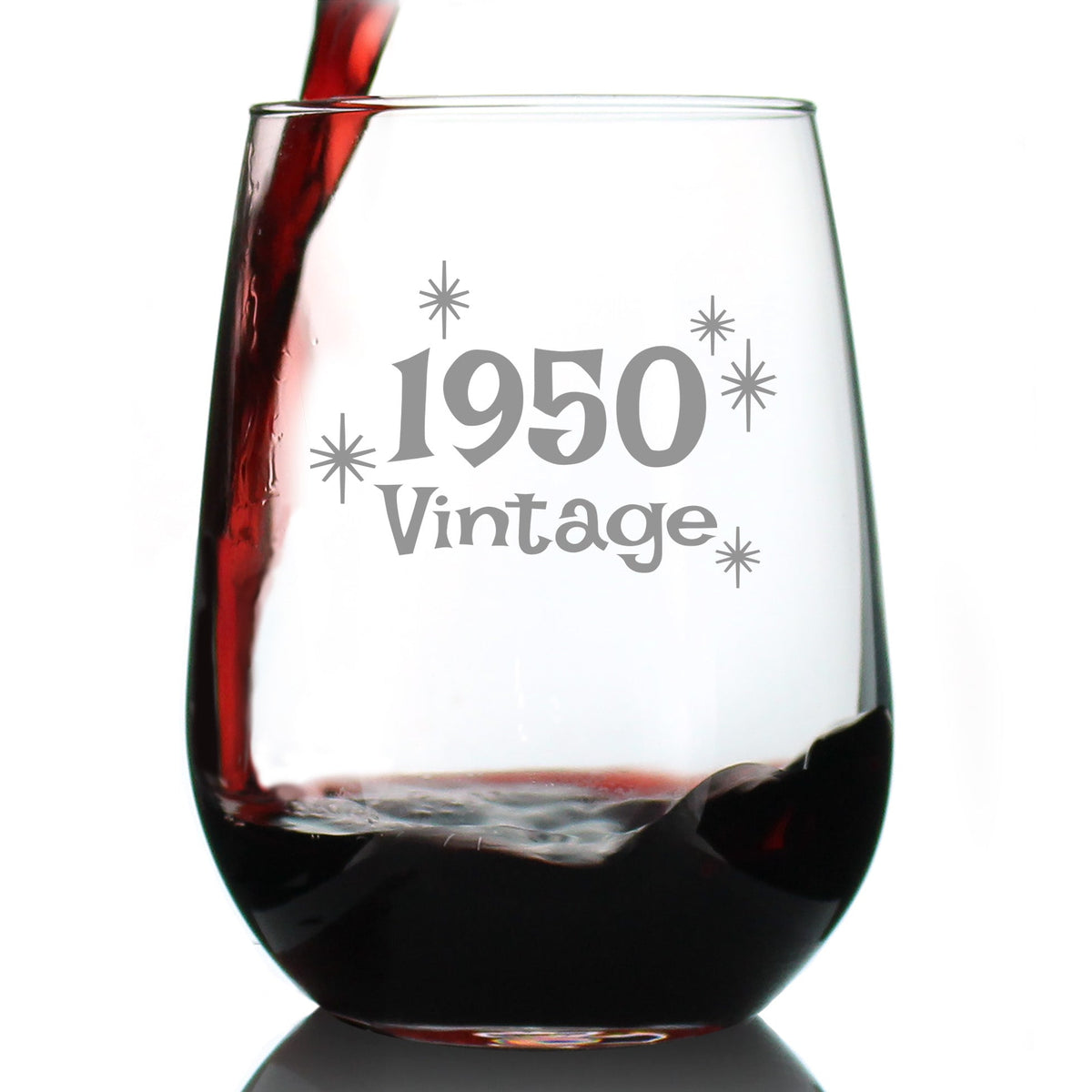 Vintage 1950 - 76th Birthday Stemless Wine Glass Gifts for Women & Men Turning 76 - Bday Party Decor - Large Glasses