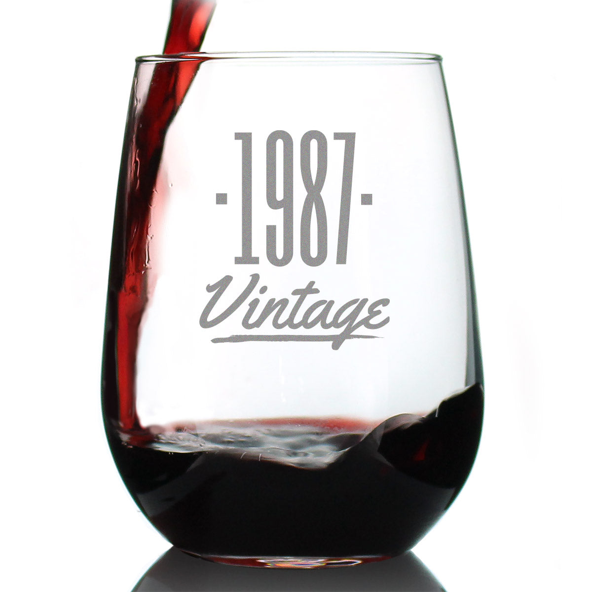 Vintage 1987 - 39th Birthday Stemless Wine Glass Gifts for Women & Men Turning 39 - Bday Party Decor - Large Glasses