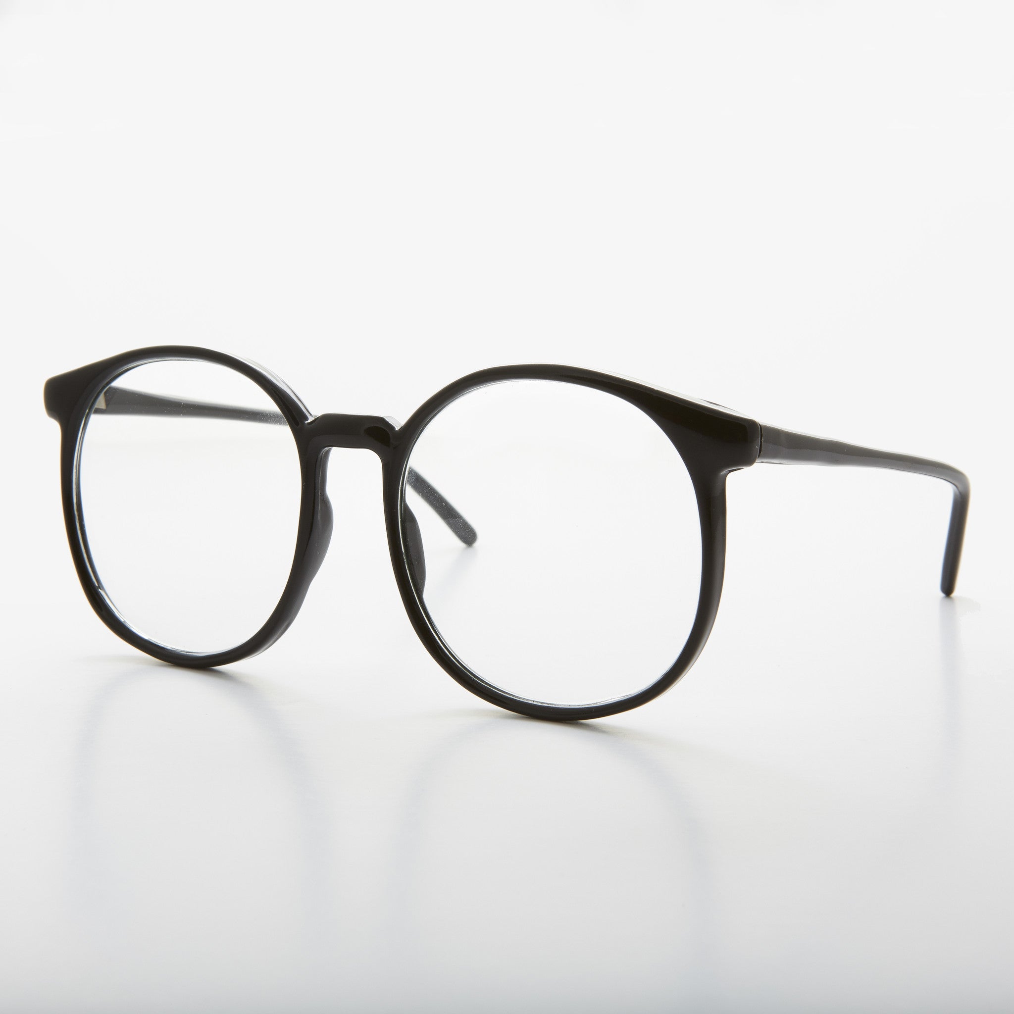 1980s Oversized Black Round Secretary Eyeglasses - Smarty