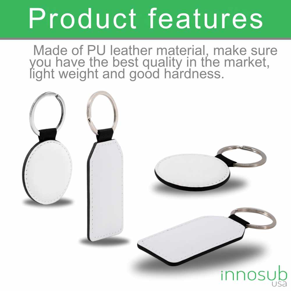 Sublimation Blanks PU Leather Keychain – Round / Rectangle / Heart Shape by INNOSUB USA