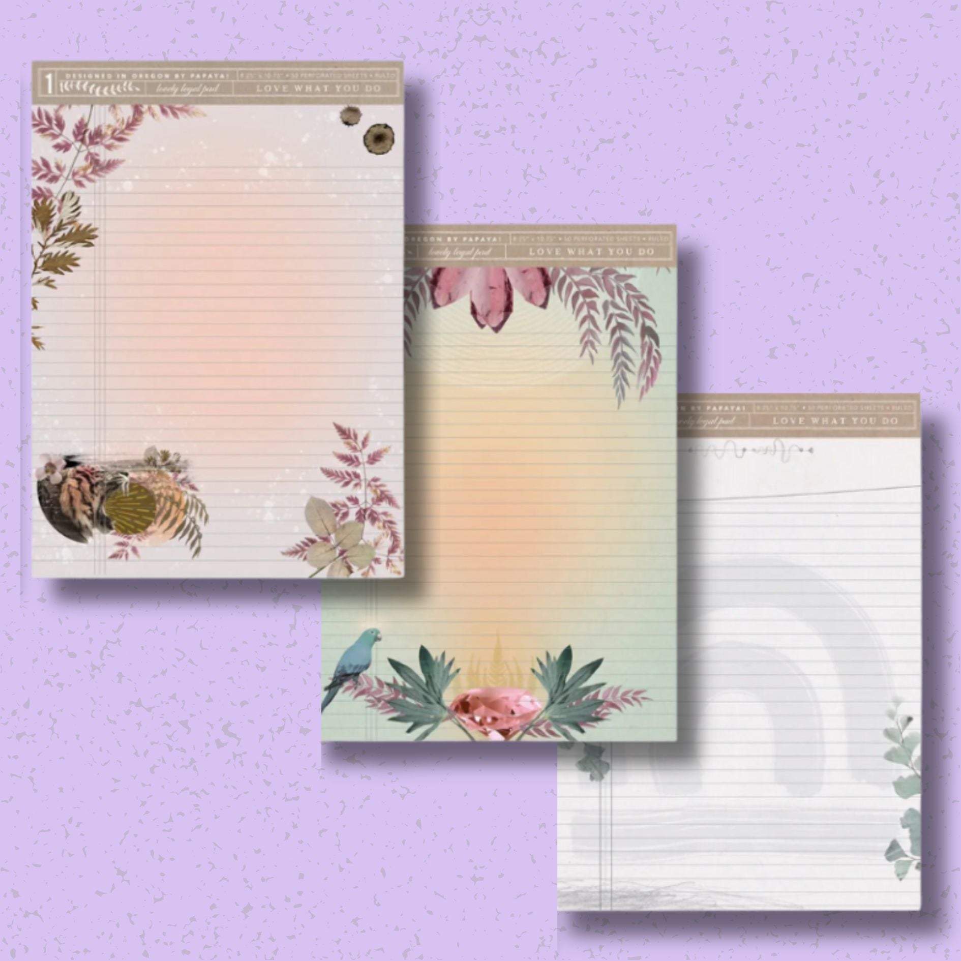 Set of 3 Aesthetic Botanical Full Size Legal Pads | Lined Legal Pad