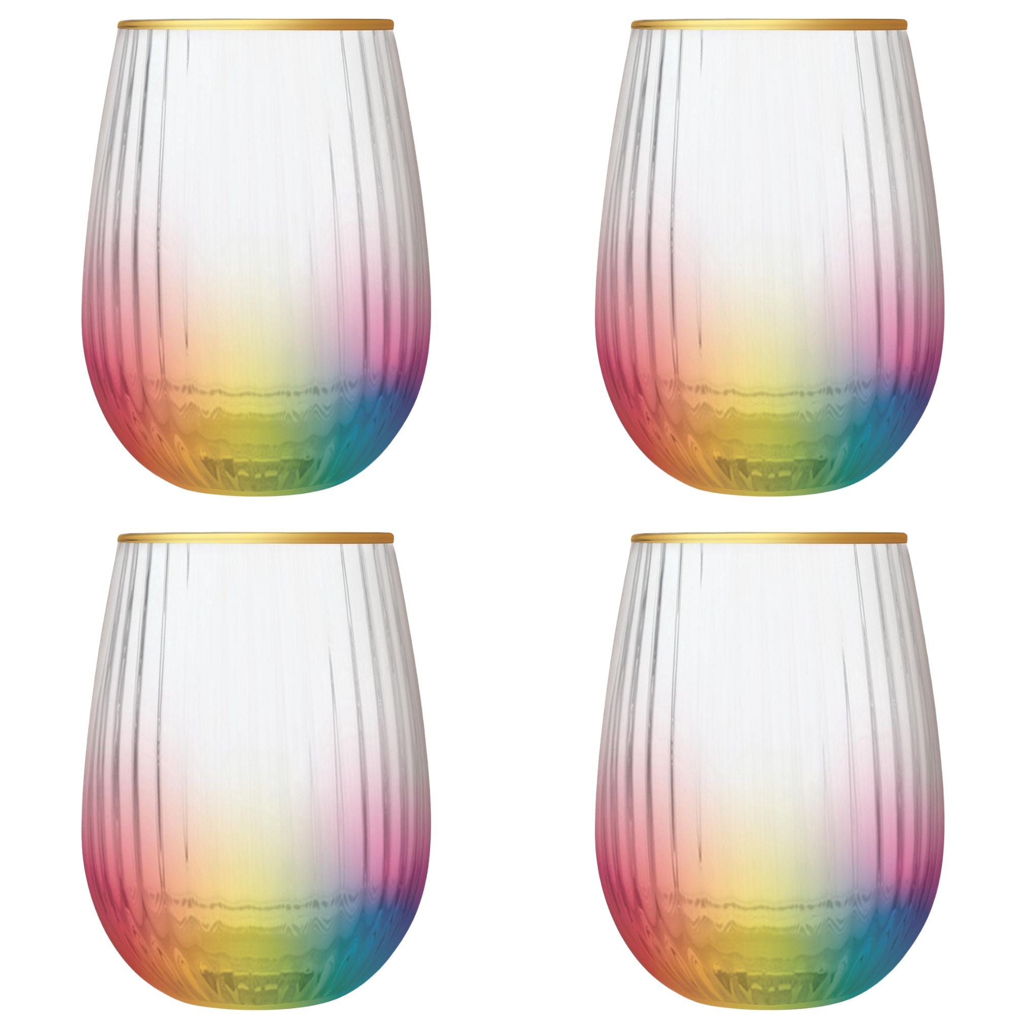 Set of 4 Rainbow Beveled Stemless Wine Glass | 19 oz.