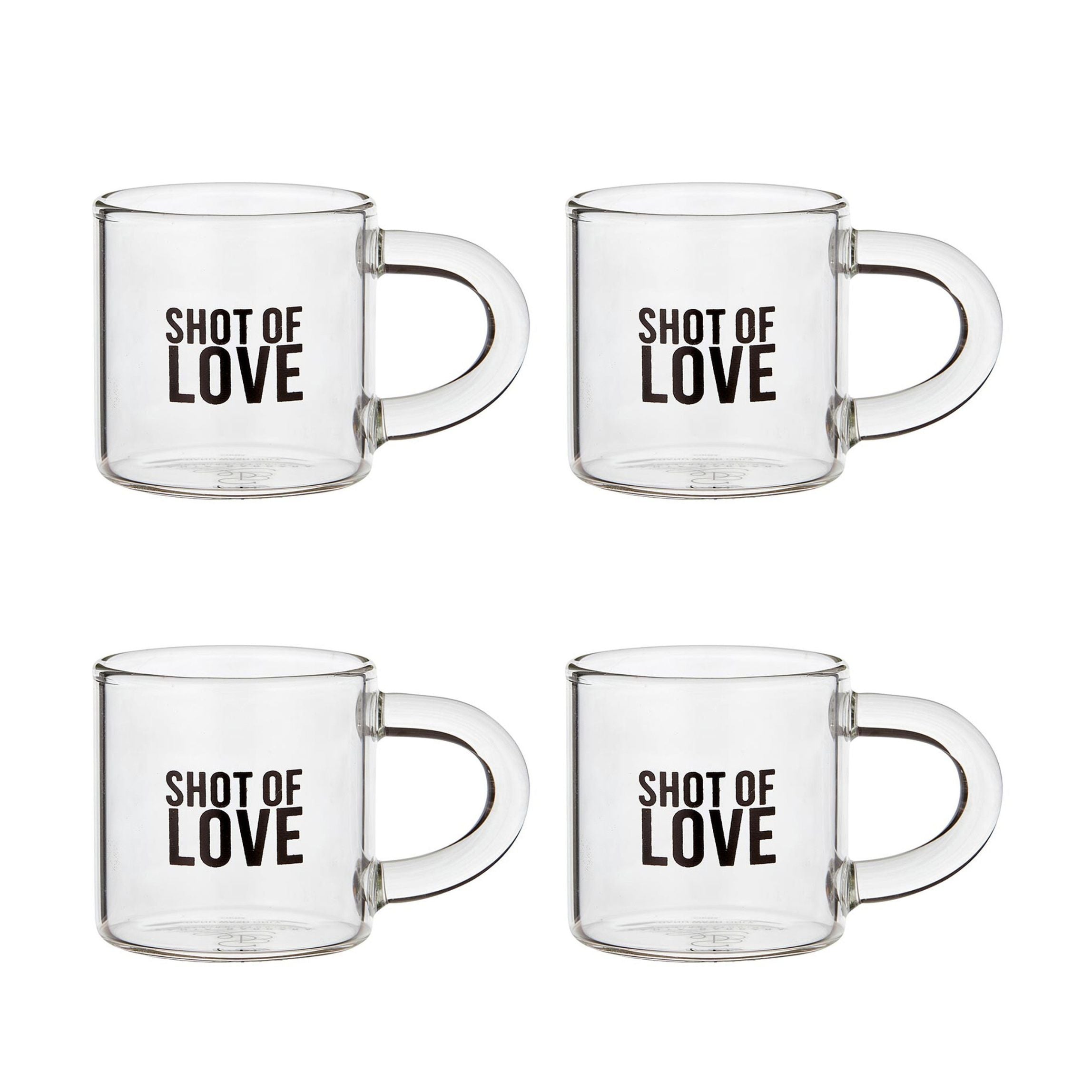 Set of 4 Shot of Love Glass Espresso Cup | Coffee Tea Clear Mug