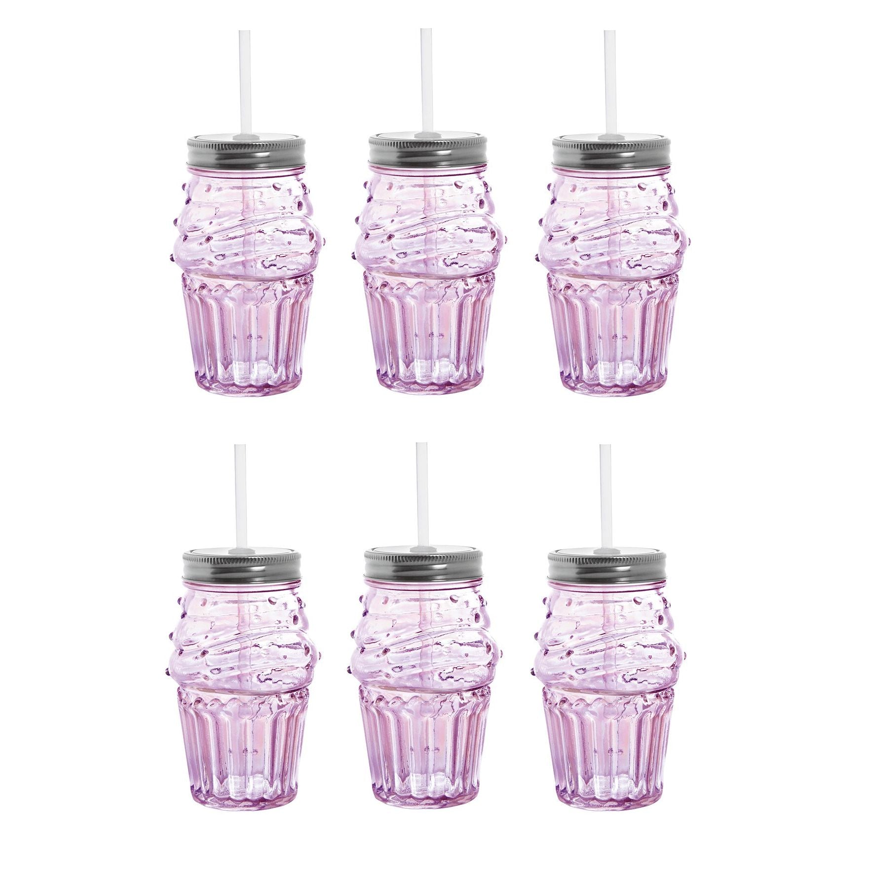 Set of 6 Glass Cupcake Sippers in Light Pink | Cute Wine or Cocktail Glass with Straw