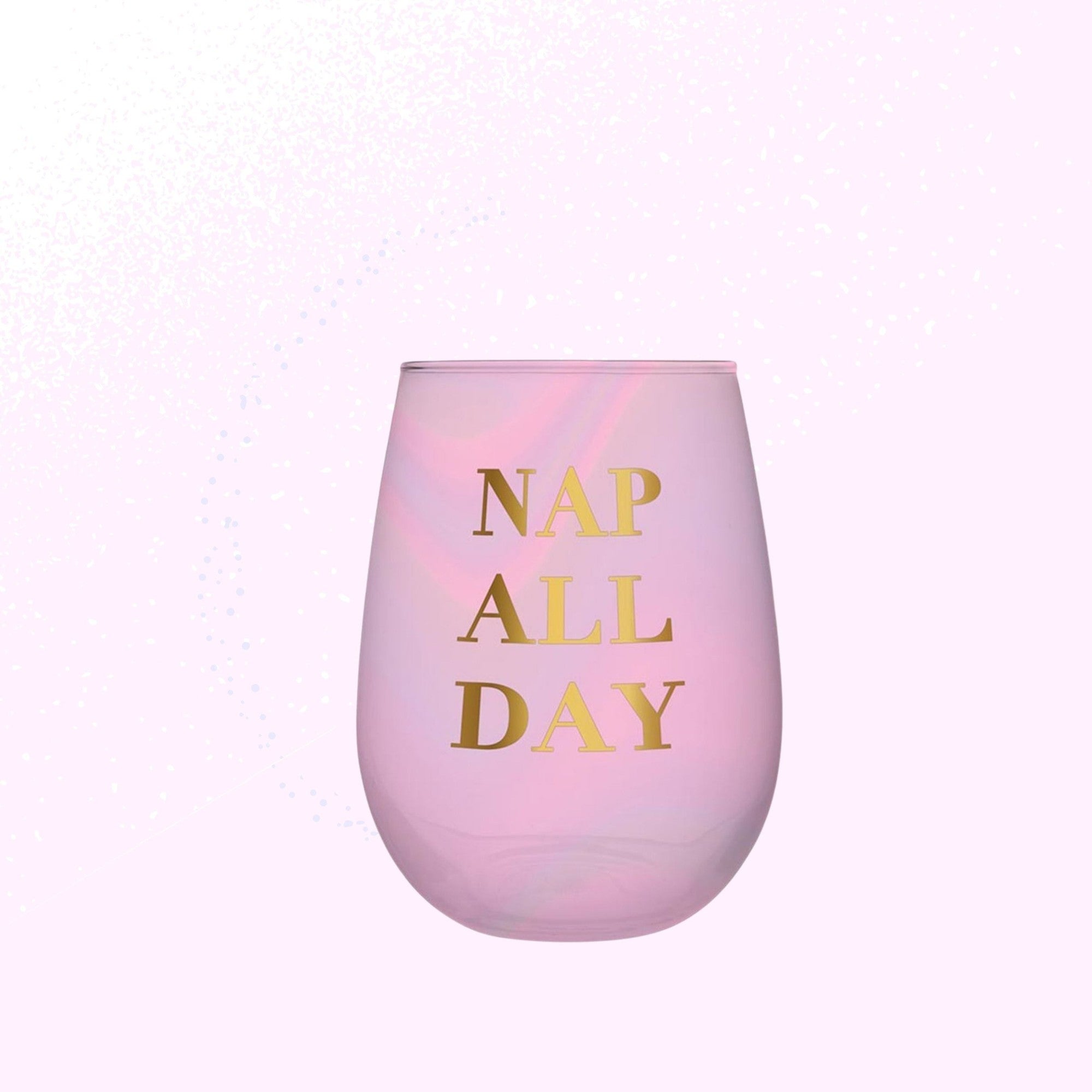 Set of 6 Nap All Day Stemless Wine Glass in Iridescent Tinted Pink | 20 oz.