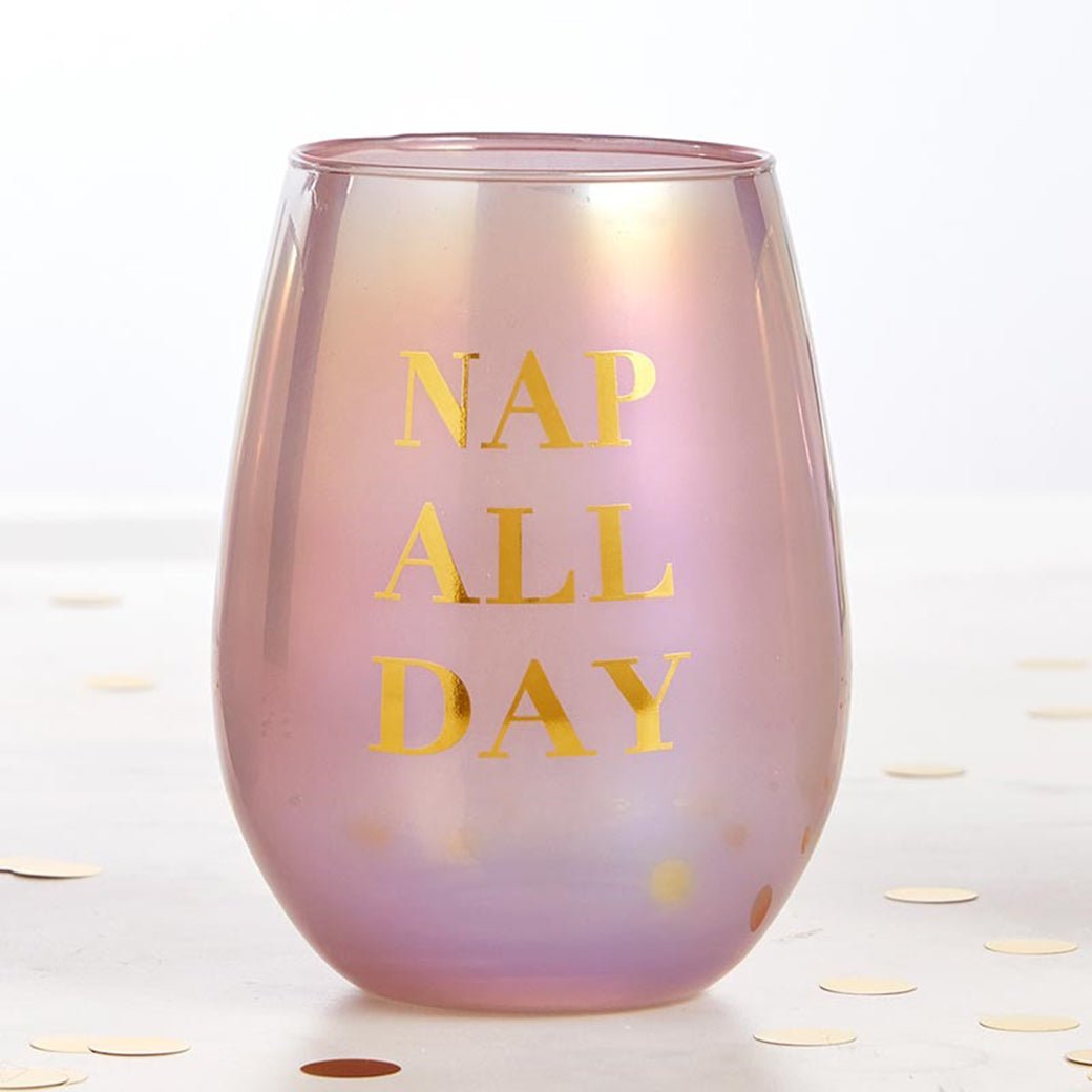 Set of 6 Nap All Day Stemless Wine Glass in Iridescent Tinted Pink | 20 oz.