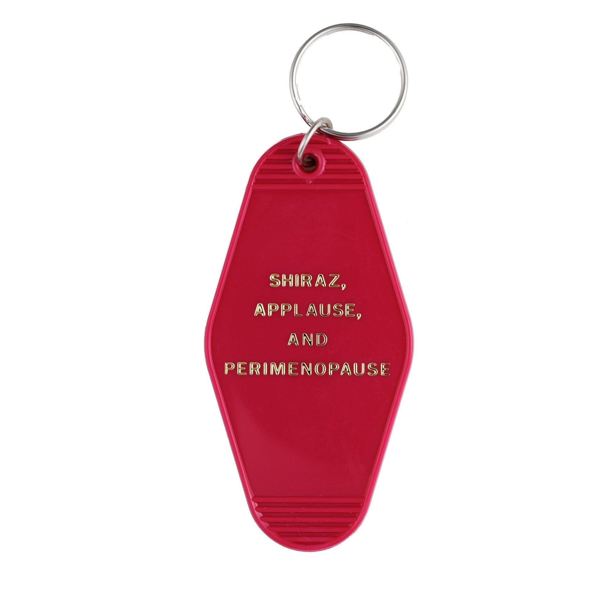 Shiraz Applause and Perimenopause Motel Keychain in Hot Flash Red | Generation X Elder Millennial Humor