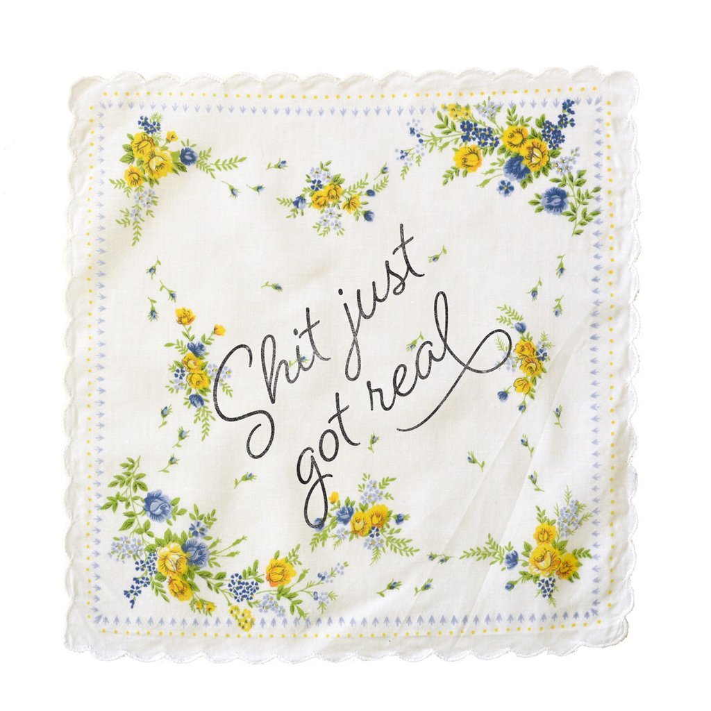 Shit Just Got Real Hankie Retro Floral Print Cotton Handkerchief