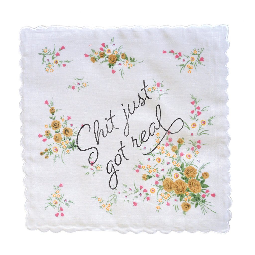 Shit Just Got Real Hankie Retro Floral Print Cotton Handkerchief