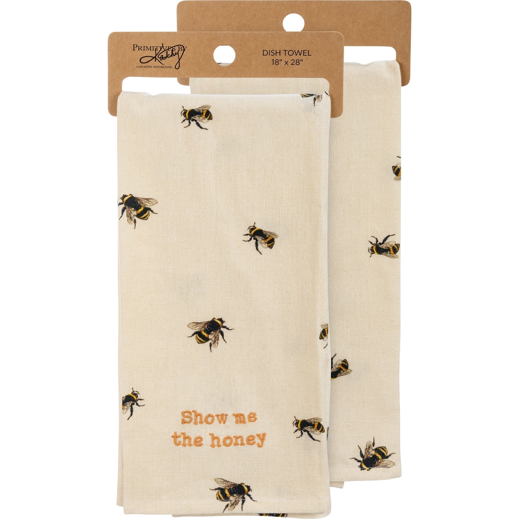 Show Me The Honey Honeybee Dish Cloth Towel | Cotten Linen Cotton and Linen | Embroidered Text | 18" x 28"