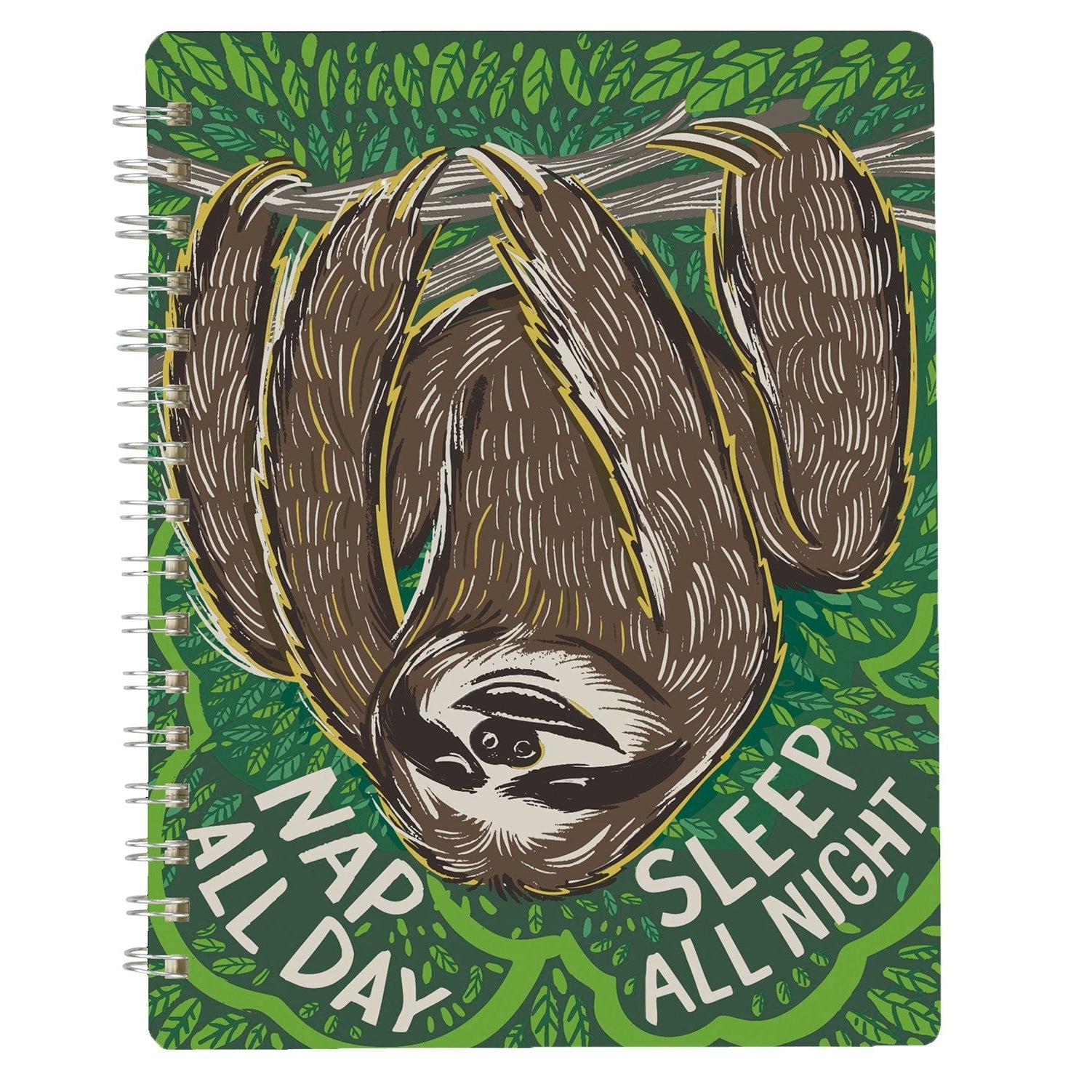 Sloth Nap All Day Sleep All Night Spiral Notebook | 120 Lined Pages | 9" x 7"