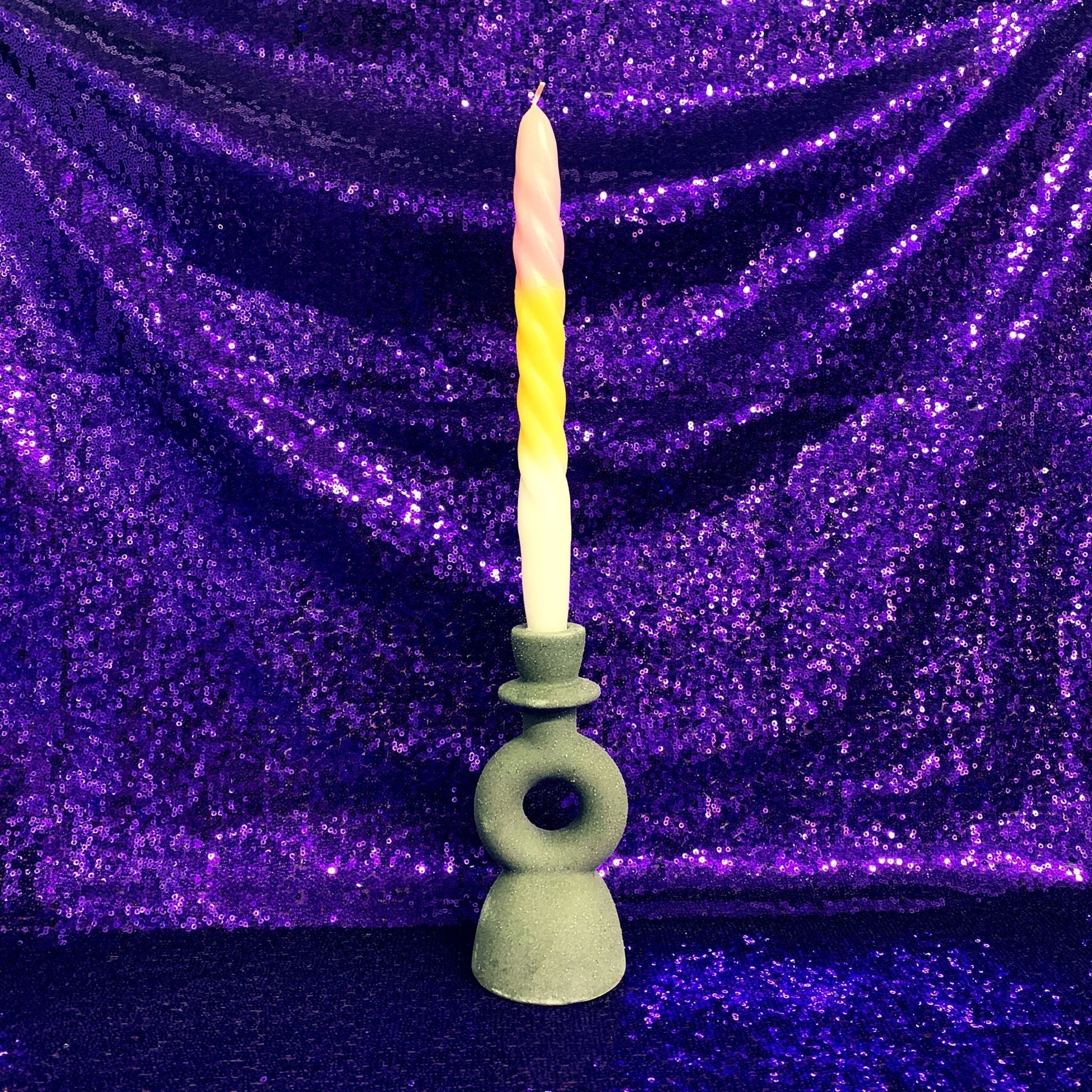 Small Abstract Candle Holder | Ceramic Taper Candle Stand | 3" x 7"