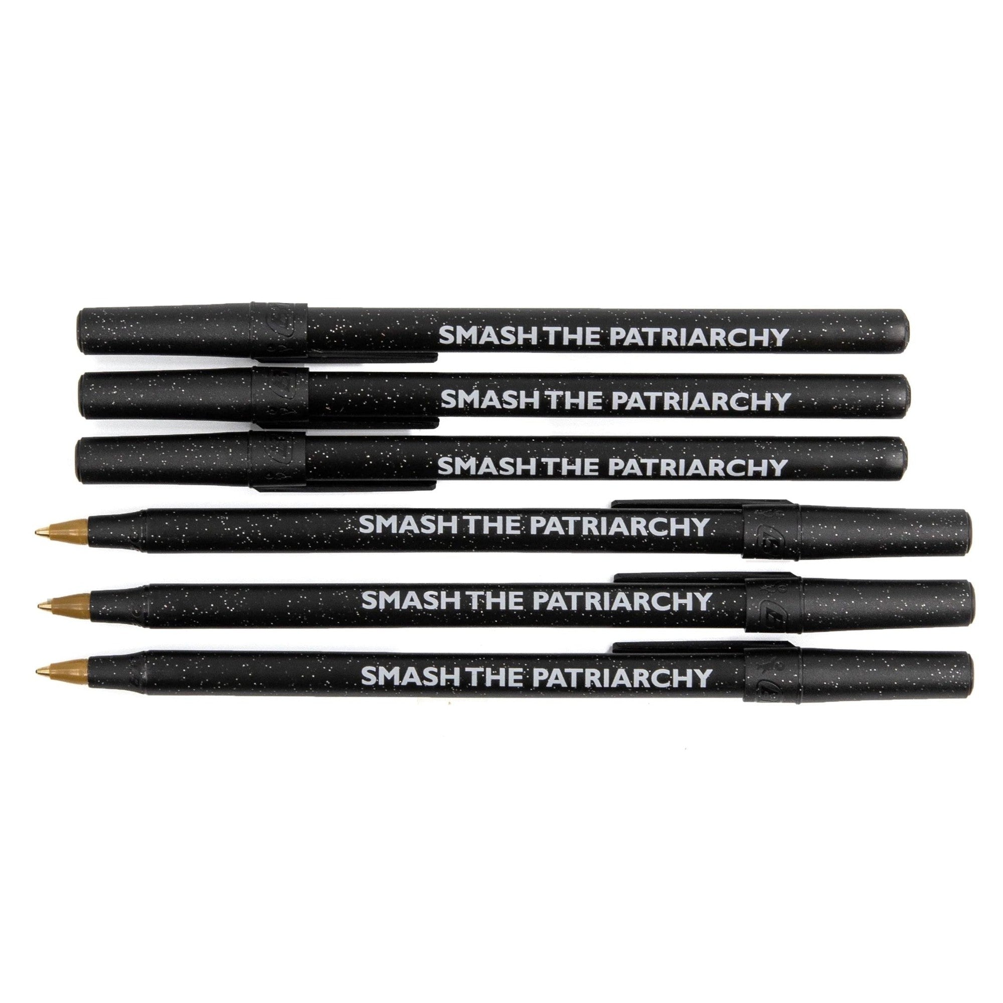 Smash the Patriarchy 6 Pens Black Sparkle Pen Pack