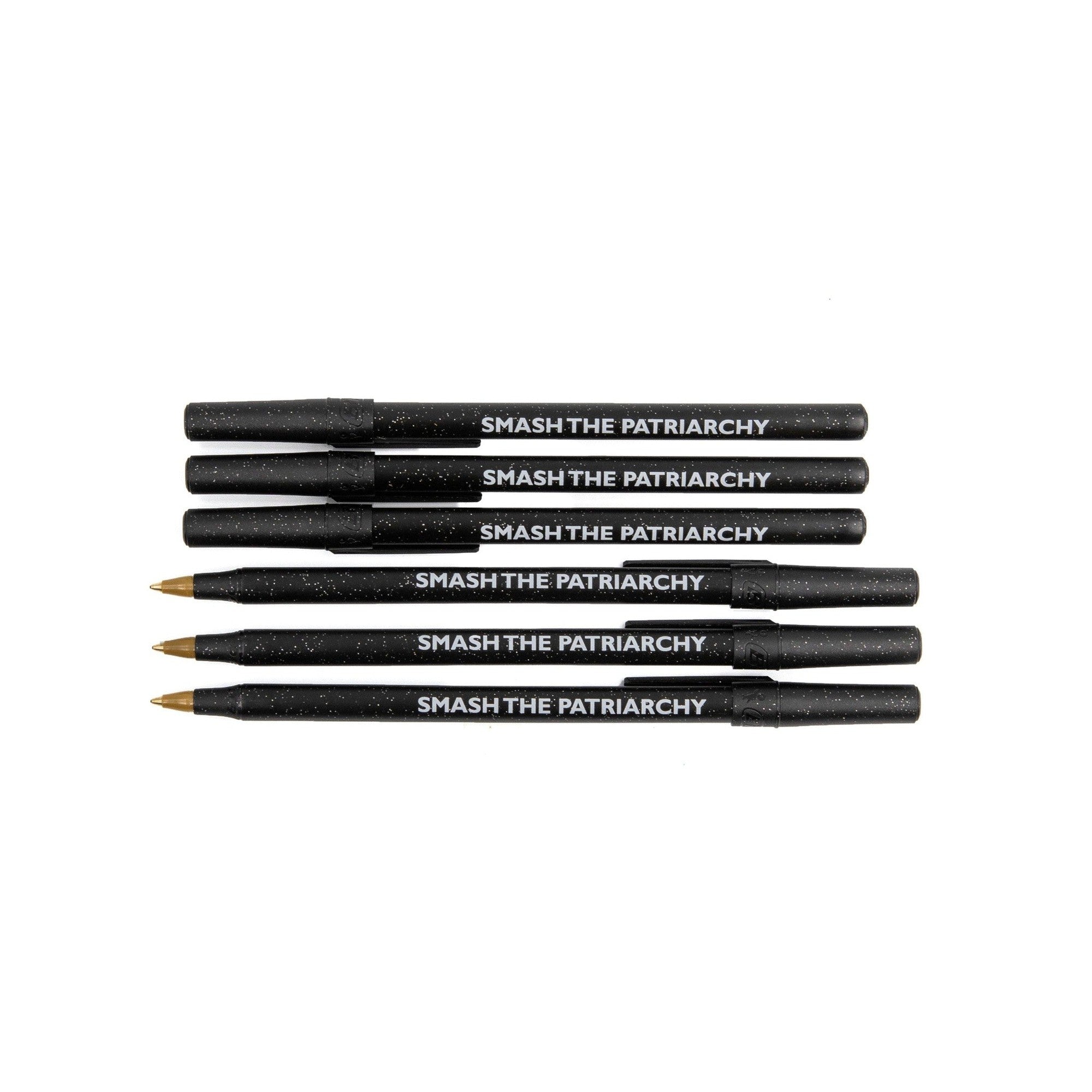 Smash the Patriarchy Black Sparkle Pen Pack - 36 Pens