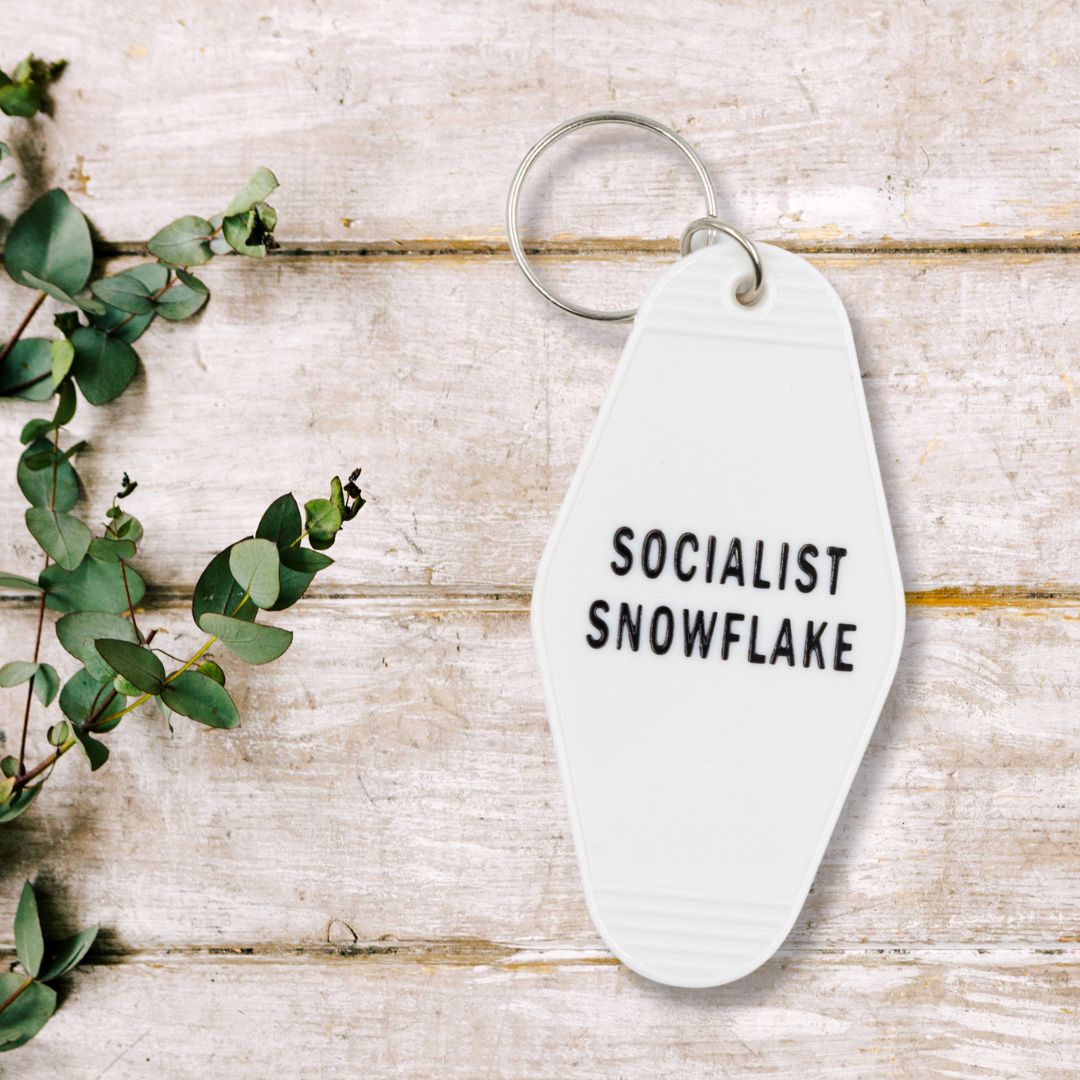 Socialist Snowflake White Motel Style Keychain