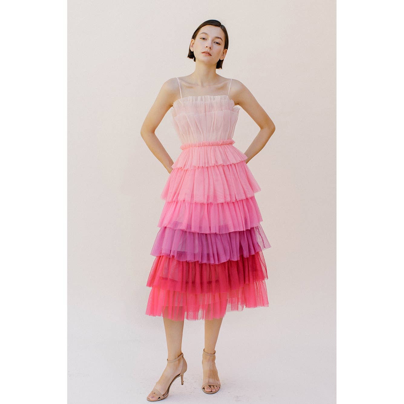 pink ombre midi dress Storia Pink Ombre Tulle Midi Dress [Sizes SM-M remaining]