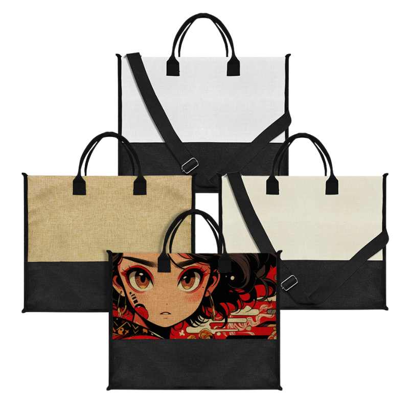 Sublimation Blanks Patchwork Linen Handbag- 43*34*17cm- Cream/Linen/White