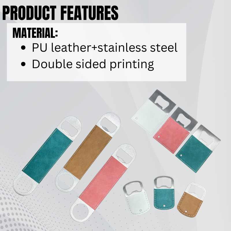 Sublimation Blanks Pu Bottle Opener Square/Long/Round - Green -Pink- Brown