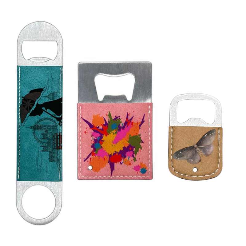 Sublimation Blanks Pu Bottle Opener Square/Long/Round - Green -Pink- Brown