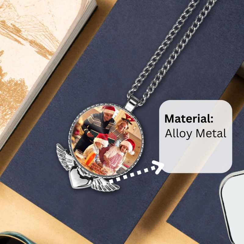 Sublimation Photo Round Necklace Blanks with Wings Below Pendant Ornament