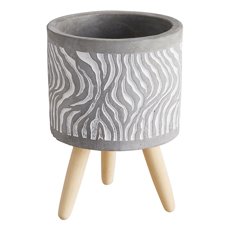 Swirl Wood Leg Pot | Cement Planter |  5.5" Tall