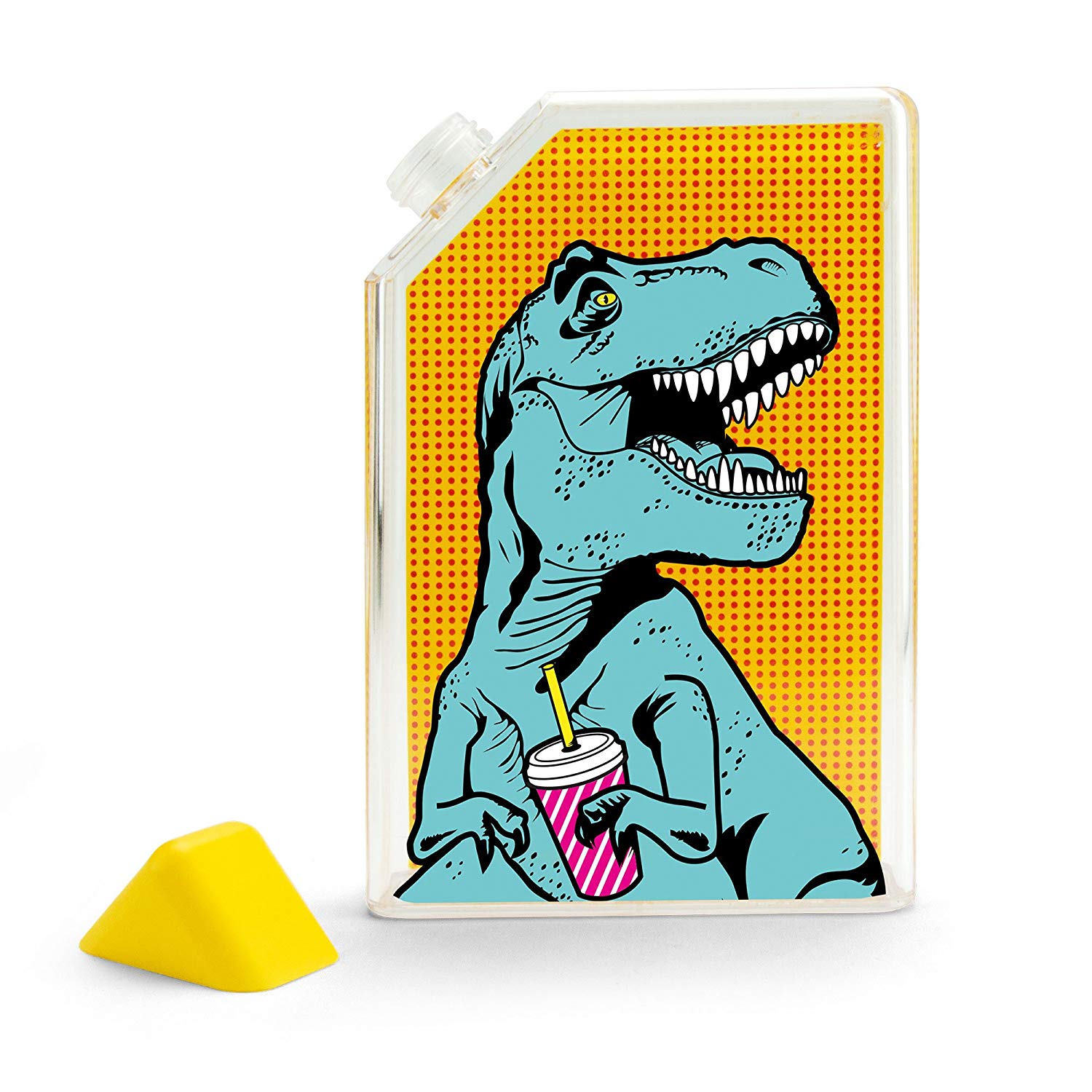 T-Rex Flask Style Pop Art Water Bottle | Flat Profile Fits in Handbag | BPA Free and Dishwasher Safe