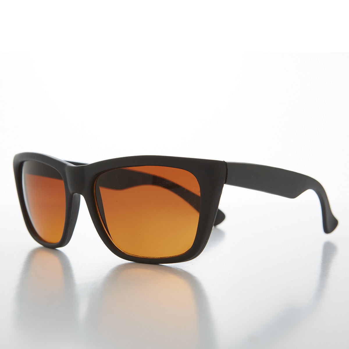 Classic Square Black Sunglasses with Amber Lens - Toni