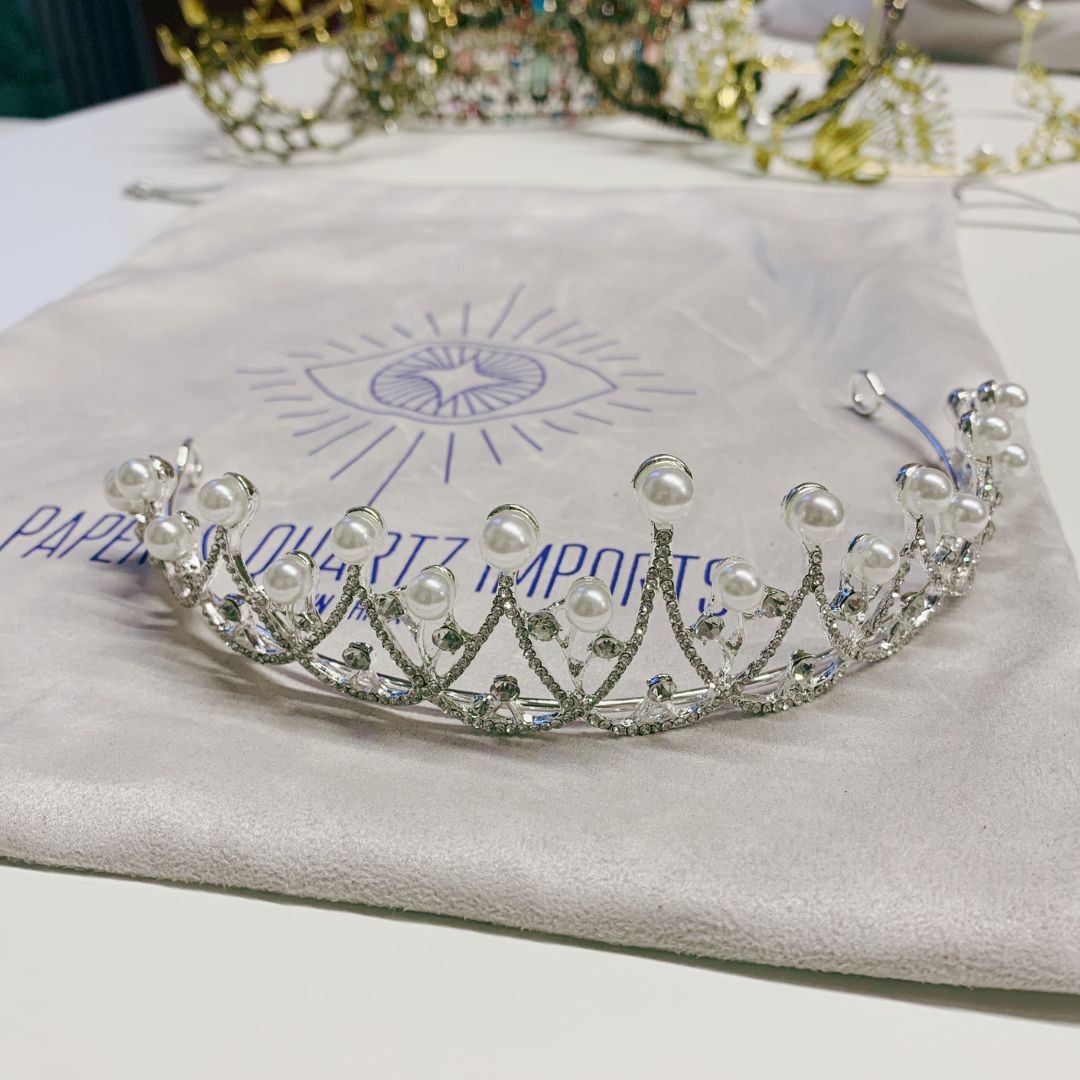 The Age of Pearls Crown Tiara in Silver | Royalty Crown Party or Bridal Hair Accessory