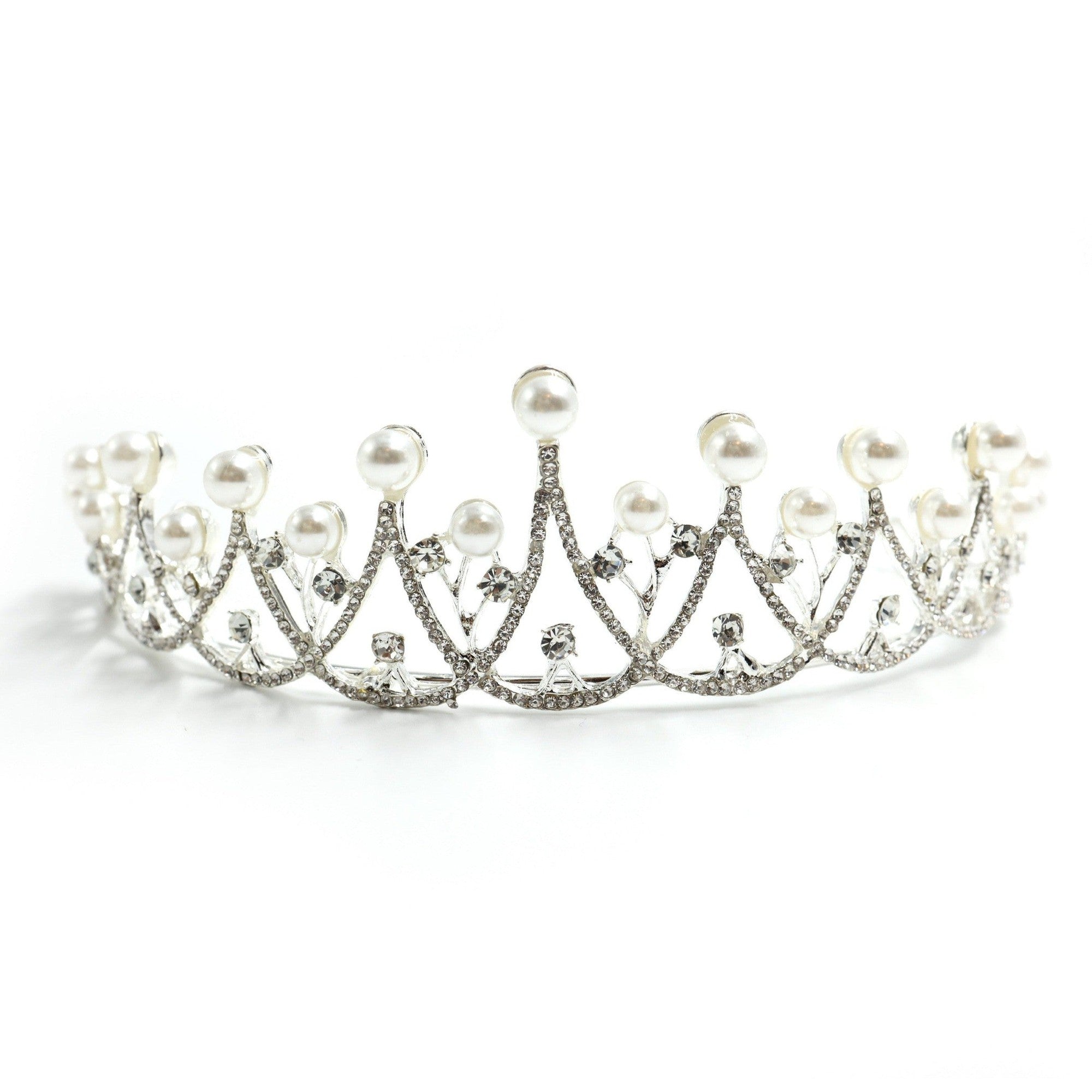 The Age of Pearls Crown Tiara in Silver | Royalty Crown Party or Bridal Hair Accessory