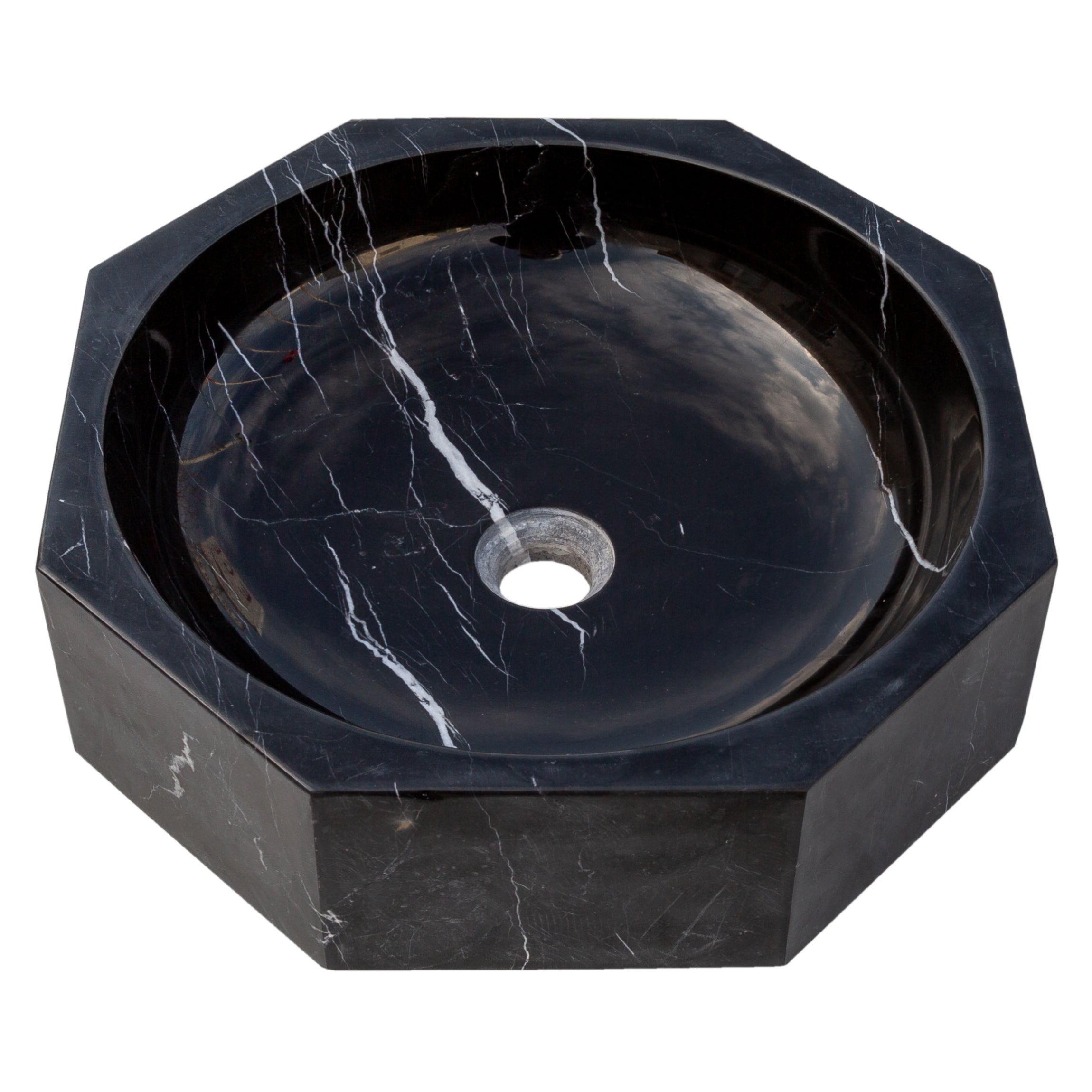 Toros Black Marble Octagon Above-vanity Bathroom Sink Polished (D)16" (H)5"