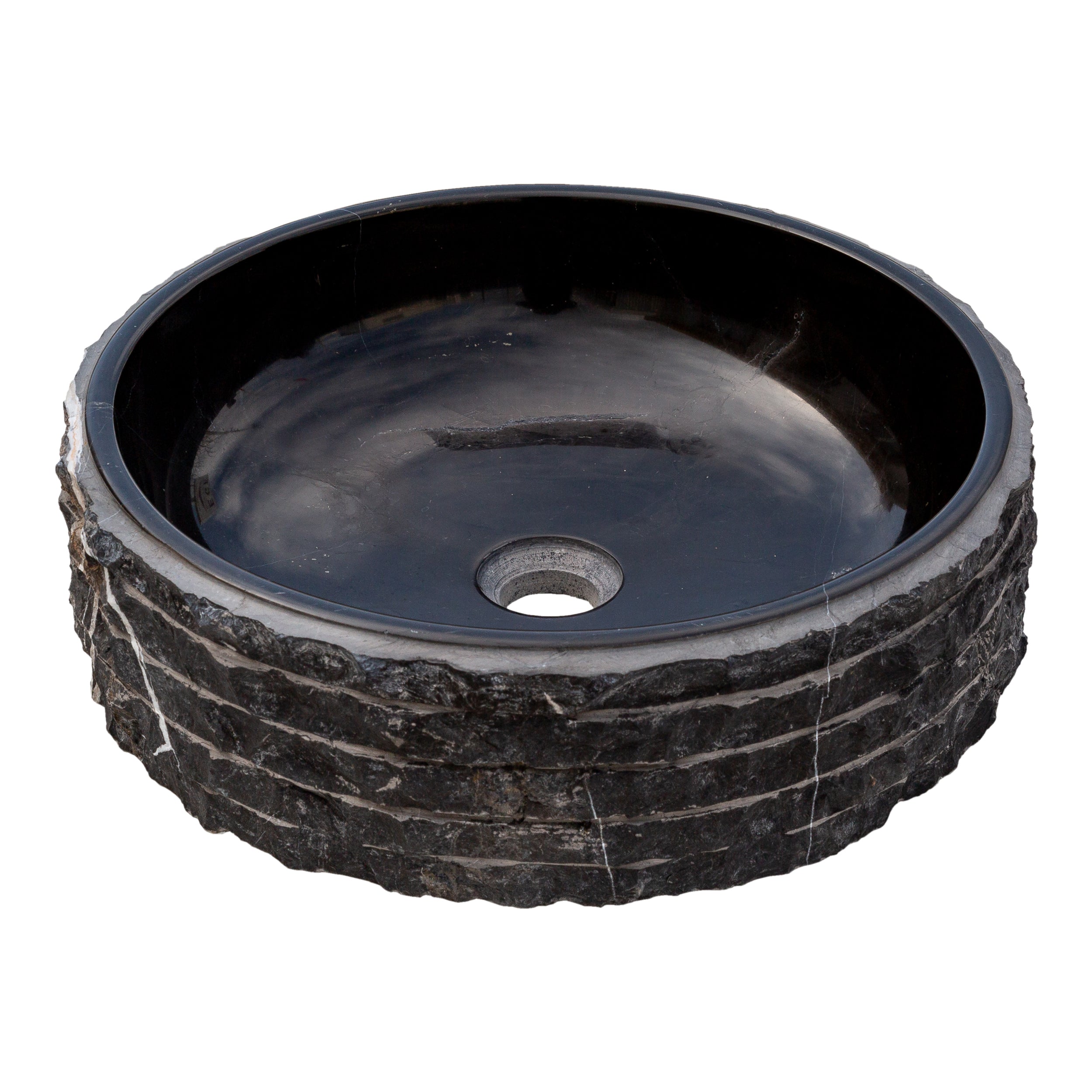 Toros Black Marble Rustic Above Vanity Round Bathroom Sink (D)16" (H)5"