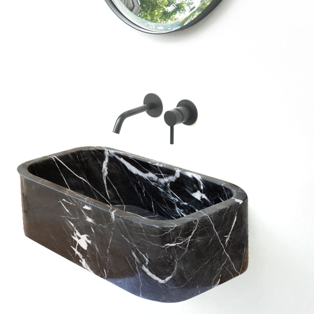 Toros Black Marble Rectangular Wall-mount Bathroom Sink (W)12" (W)18" (H)7"