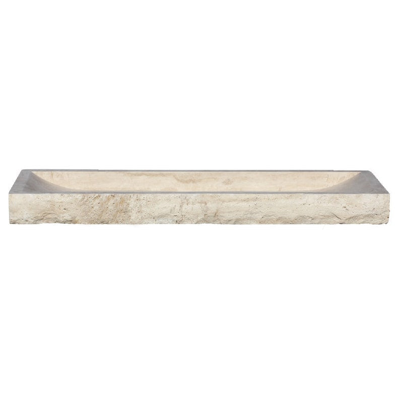 Troia Light Travertine Rectangular Above Vanity Bathroom Split-face Sink (W)16" (L)48" (H)4"