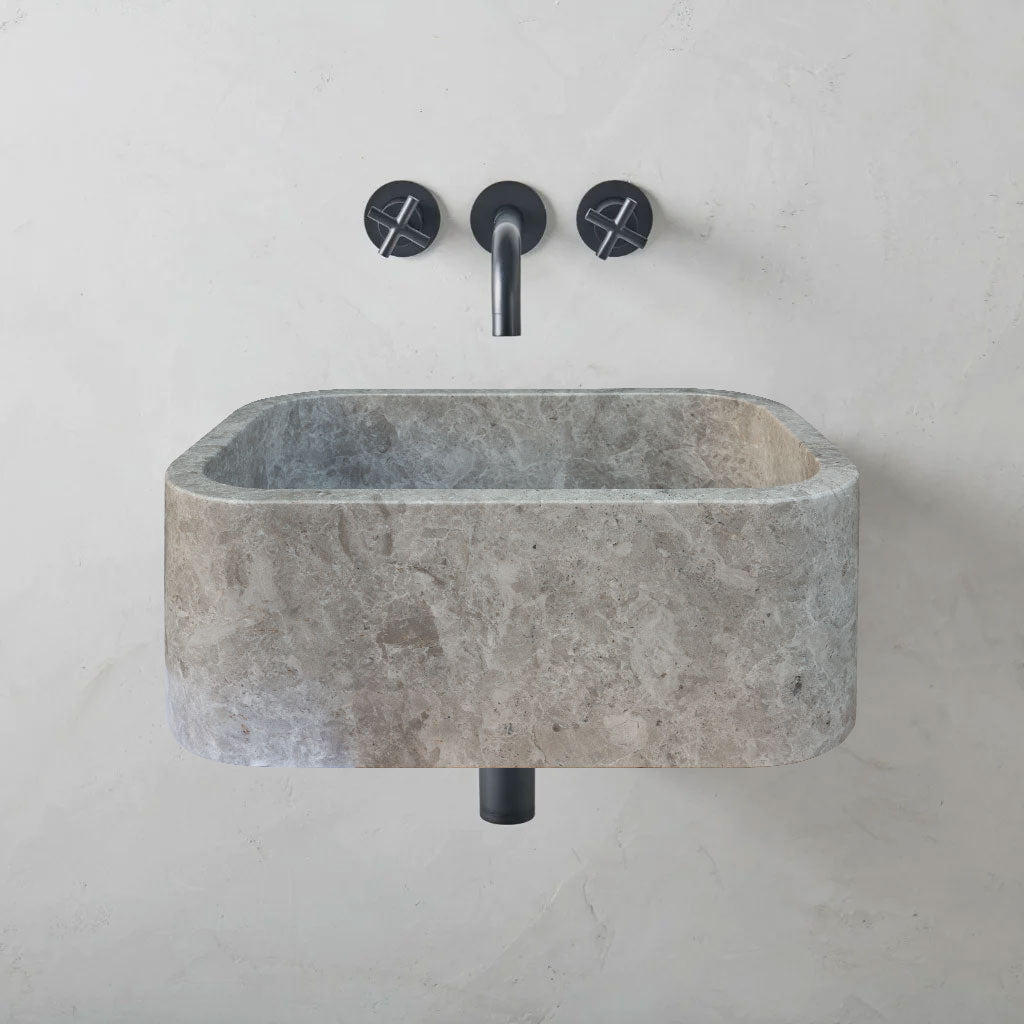 Tundra Gray Marble Rectangular Wall-mount Bathroom Sink (W)12" (L)18" (H)7"