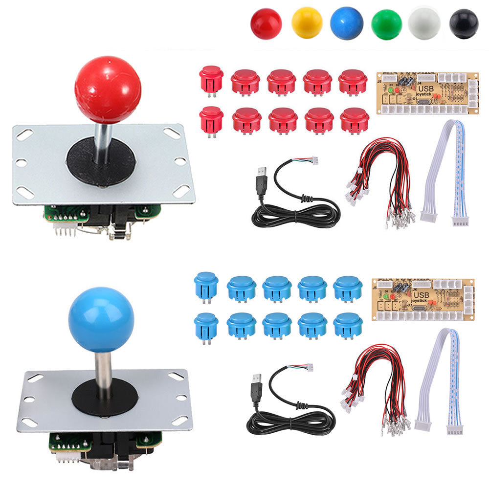 2 Player DIY Arcade Joystick Kit 5Pin Cable 24/30mm Buttons USB Encoder