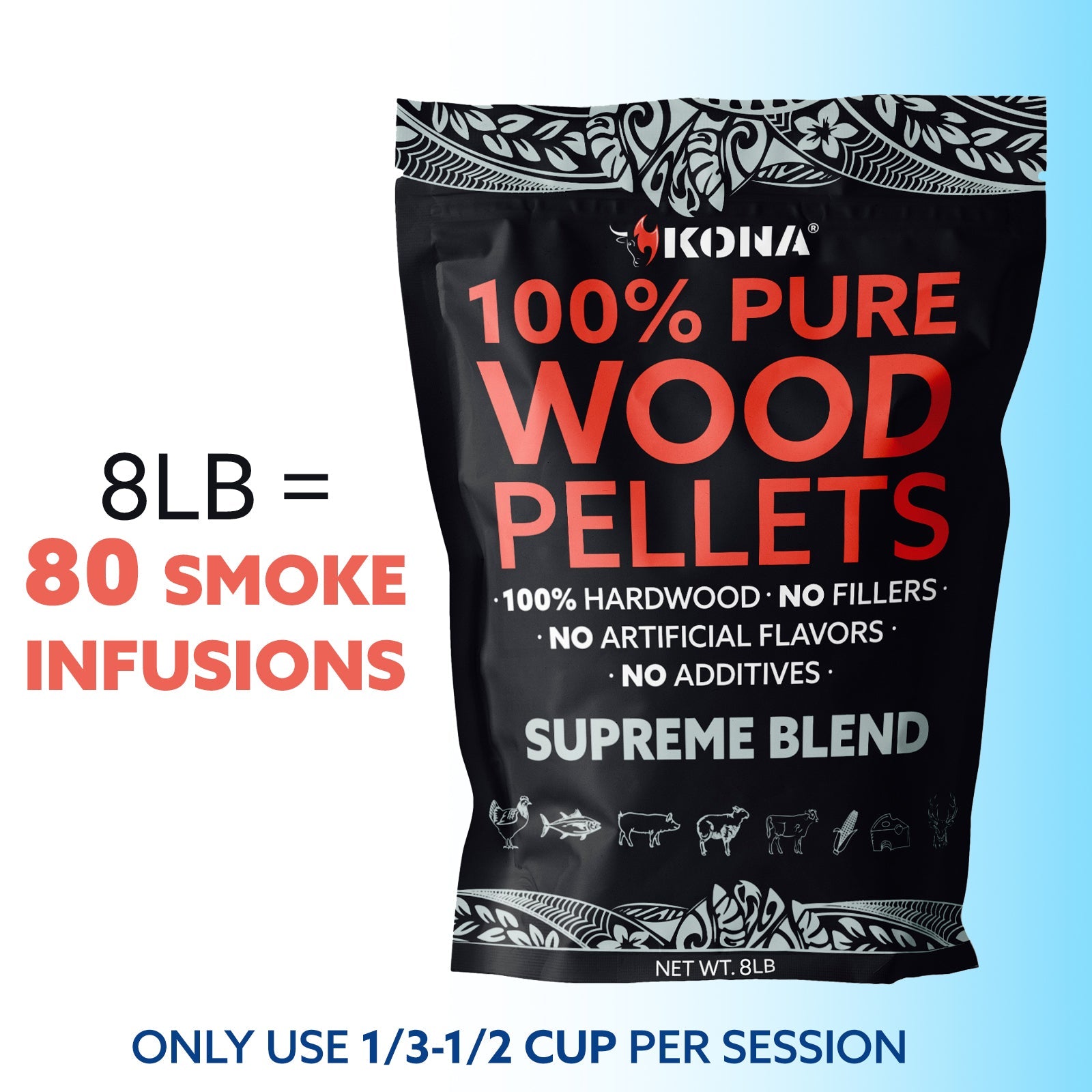 Kona Bold Supreme Blend Wood Pellets - Grilling, BBQ & Smoking - Concentrated Pure Hardwood - Bold Red Meat Smoke