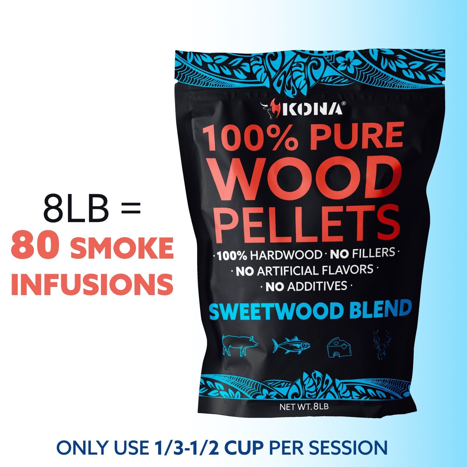 Kona Sweetwood Wood Pellets - Grilling, BBQ & Smoking - Concentrated Pure Hardwood - Thin Blue Smoke