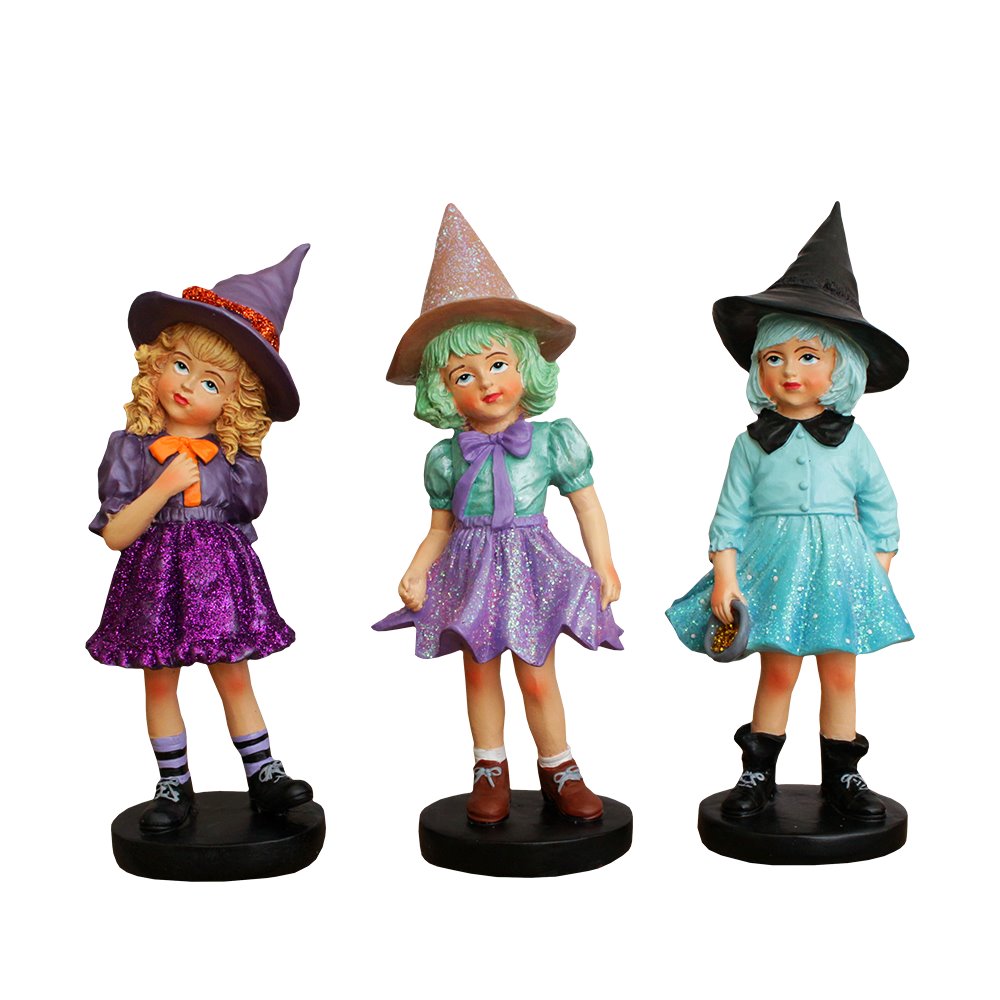 Mystical Victorian Witch Sisters Set of Three Figurines, Enchanted 6" Statues for a Bewitching Halloween Tabletop Display